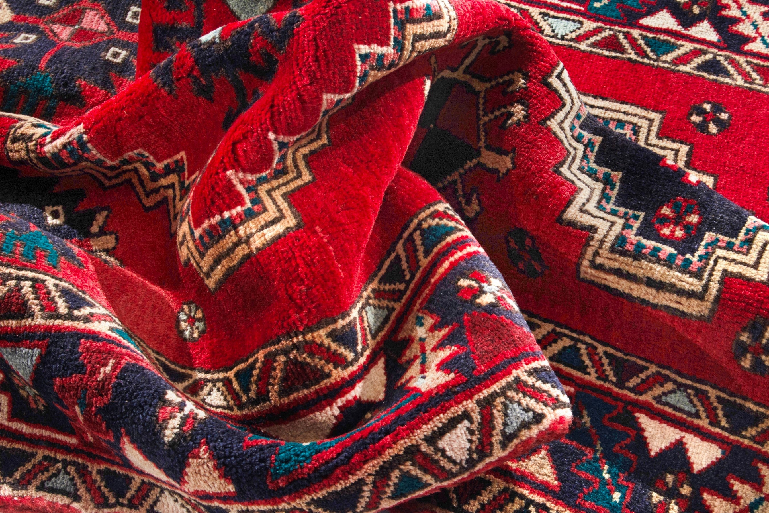 Persian Azerbaijan runner rug in deep red and navy, view 17 of 20