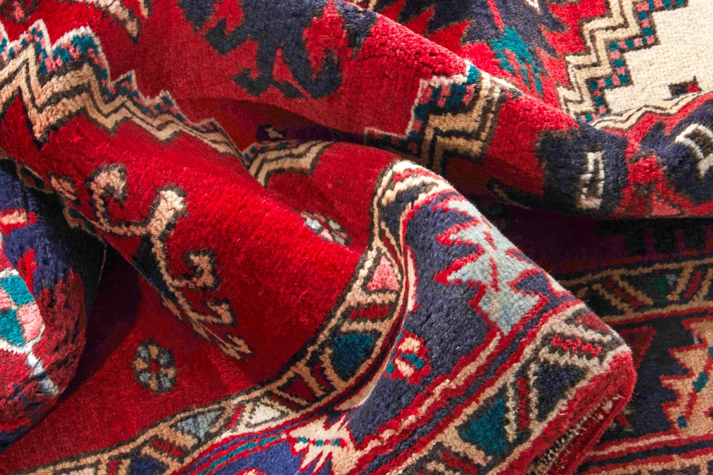 Persian Azerbaijan runner rug in deep red and navy, view 18 of 20