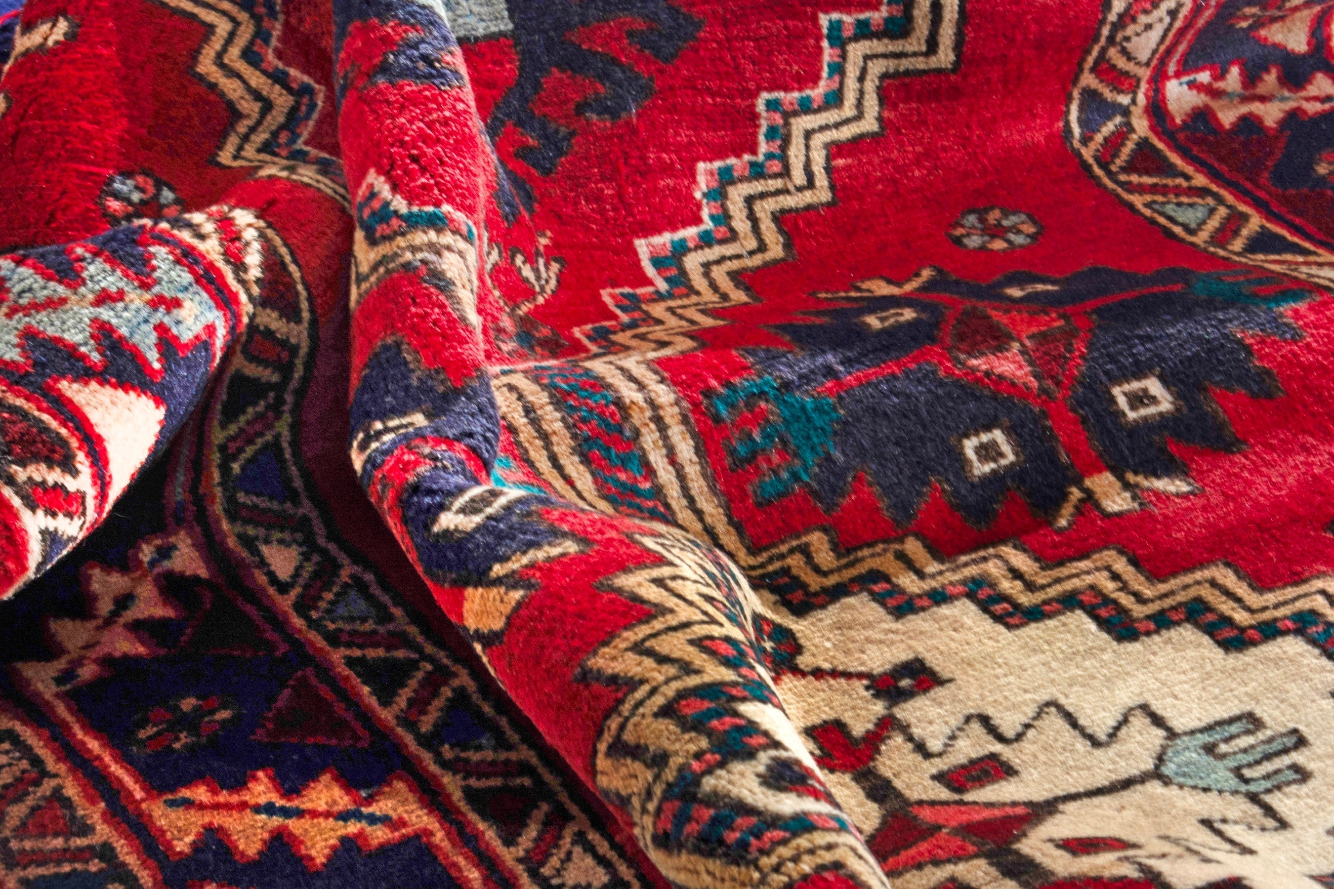 Persian Azerbaijan runner rug in deep red and navy, view 19 of 20