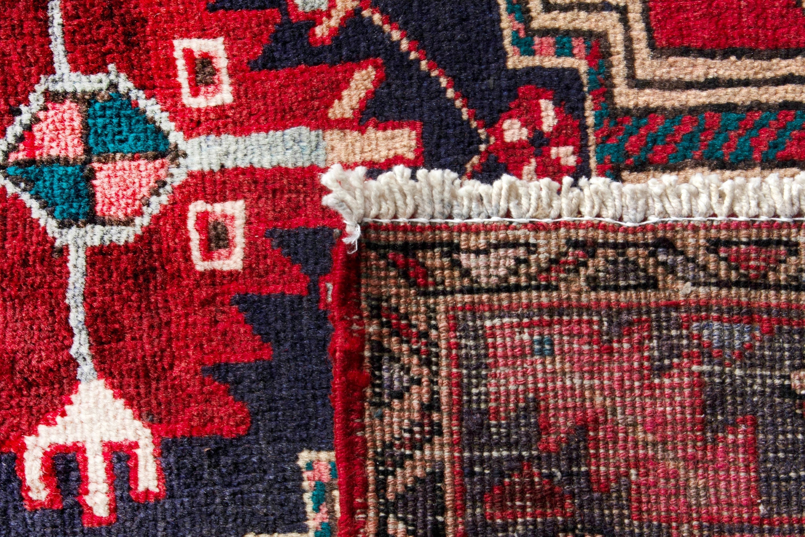 Persian Azerbaijan runner rug in deep red and navy, view 20 of 20