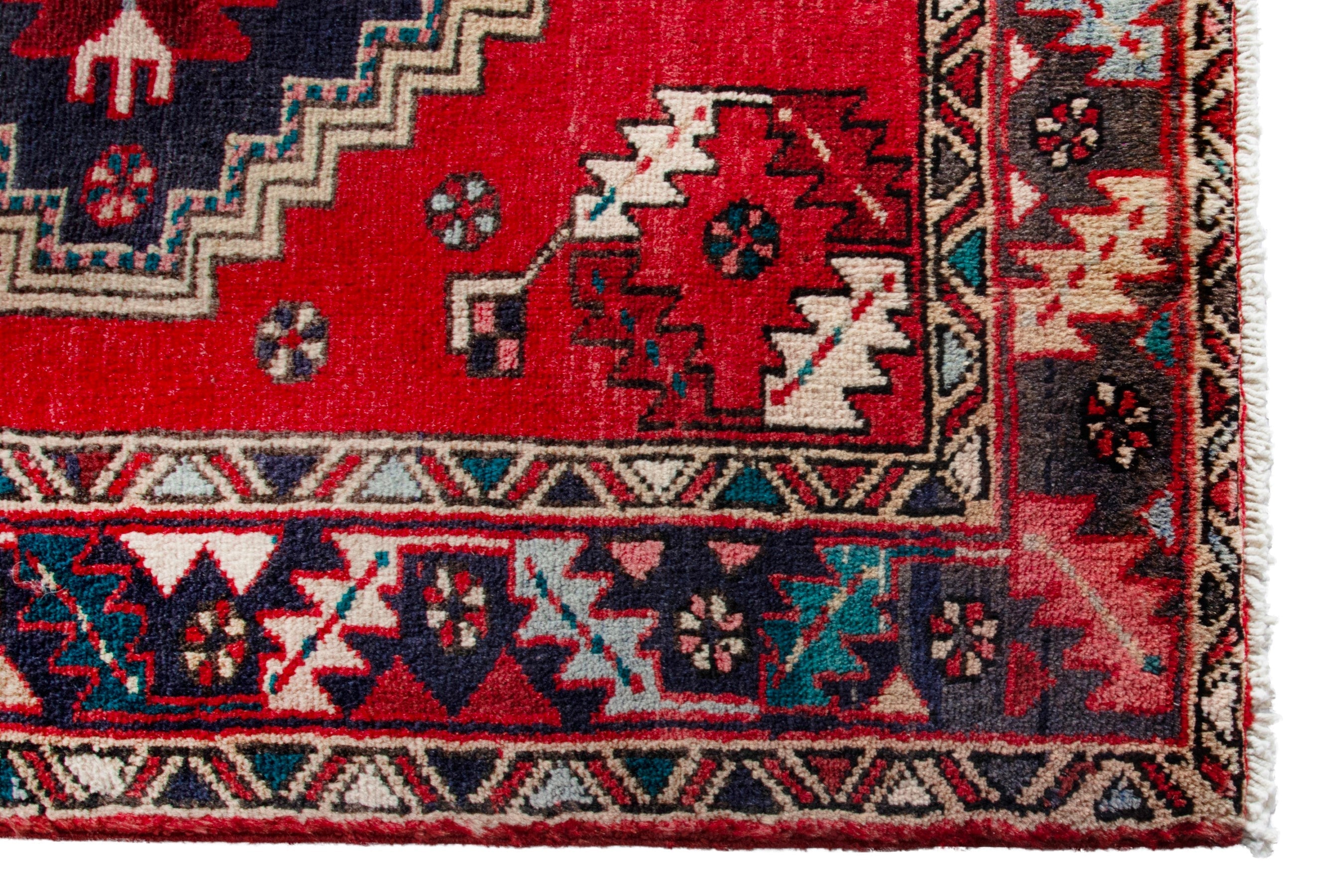 Persian Azerbaijan runner rug in deep red and navy, view 10 of 20
