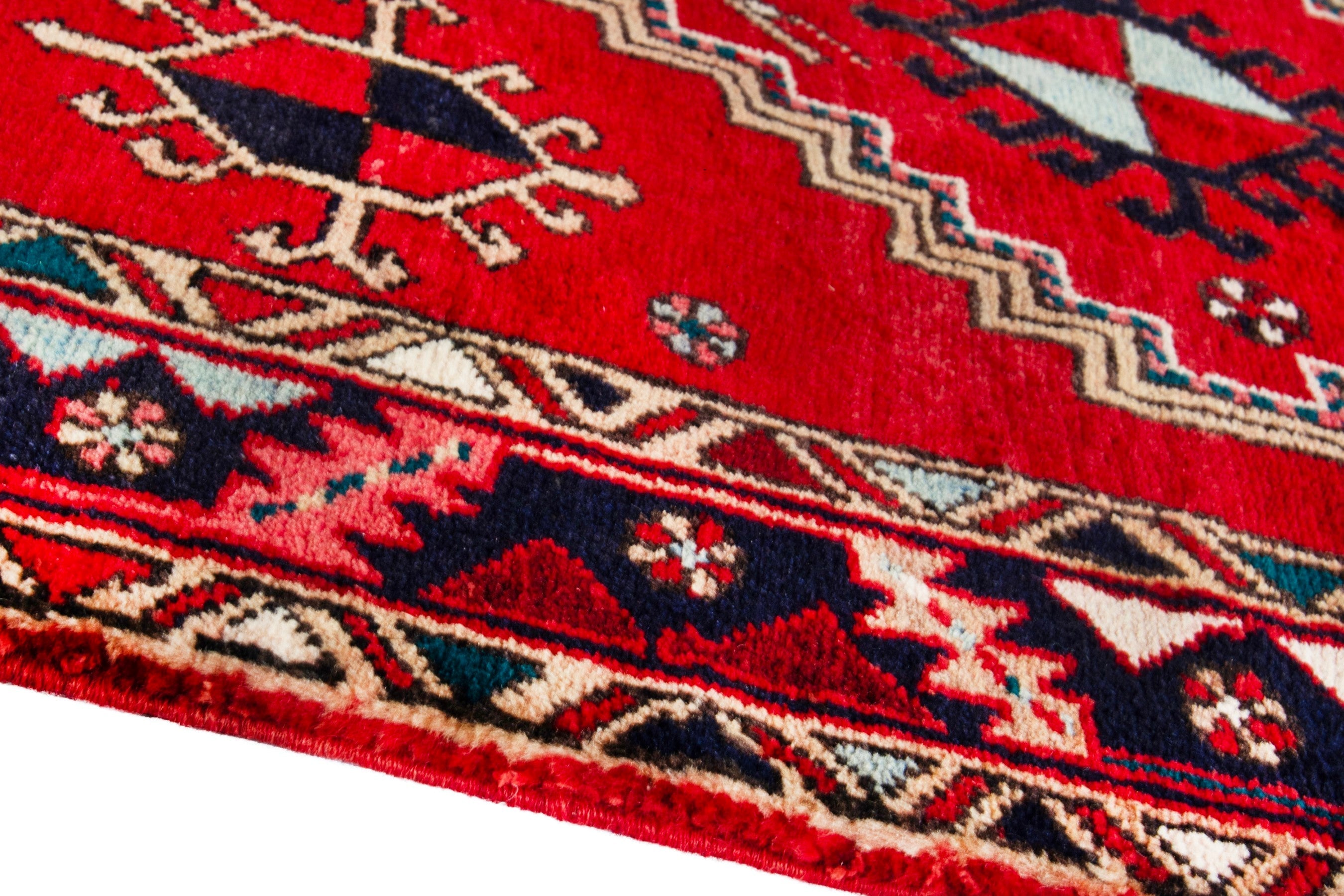 Persian Azerbaijan runner rug in deep red and navy, view 5 of 20
