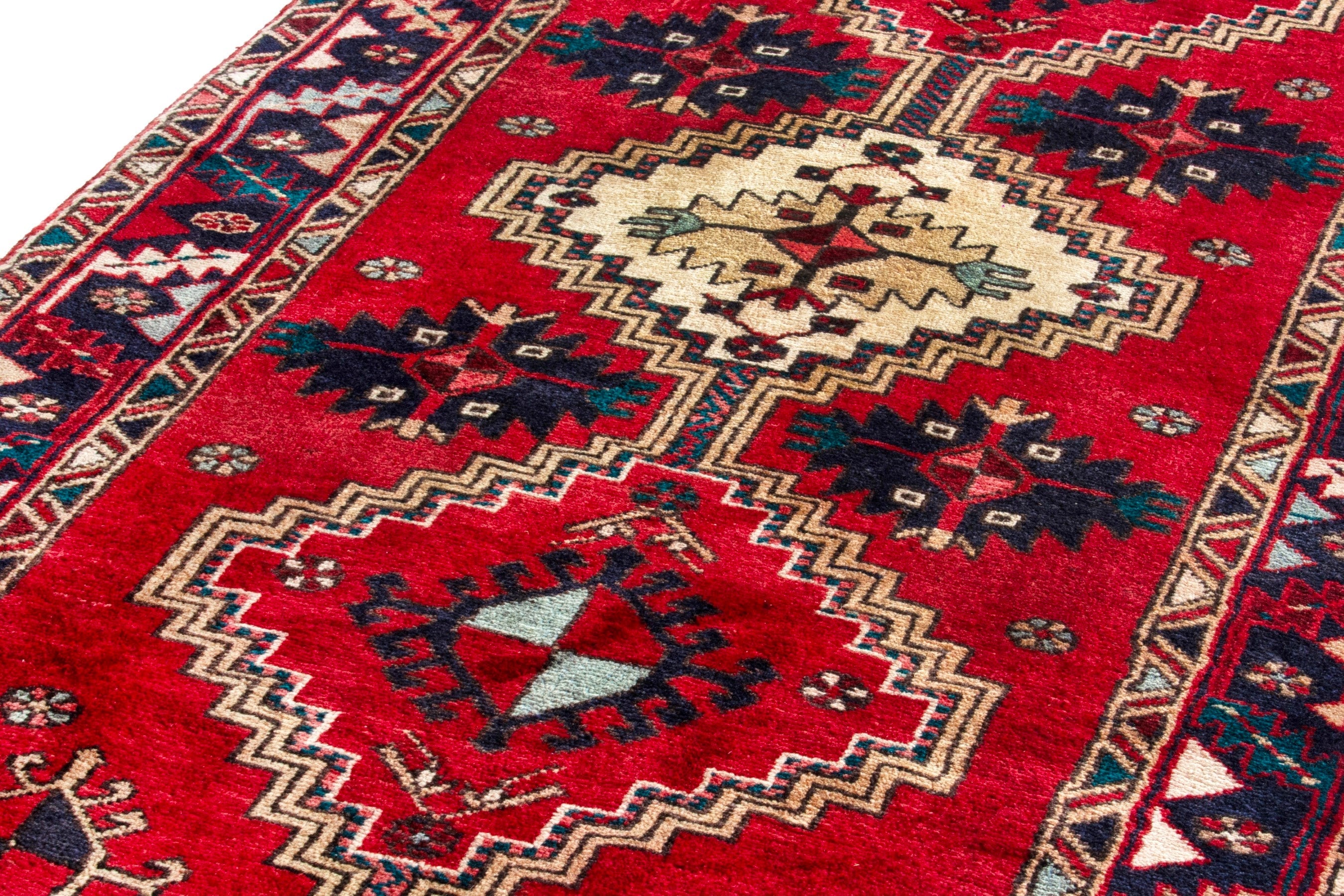 Persian Azerbaijan runner rug in deep red and navy, view 7 of 20