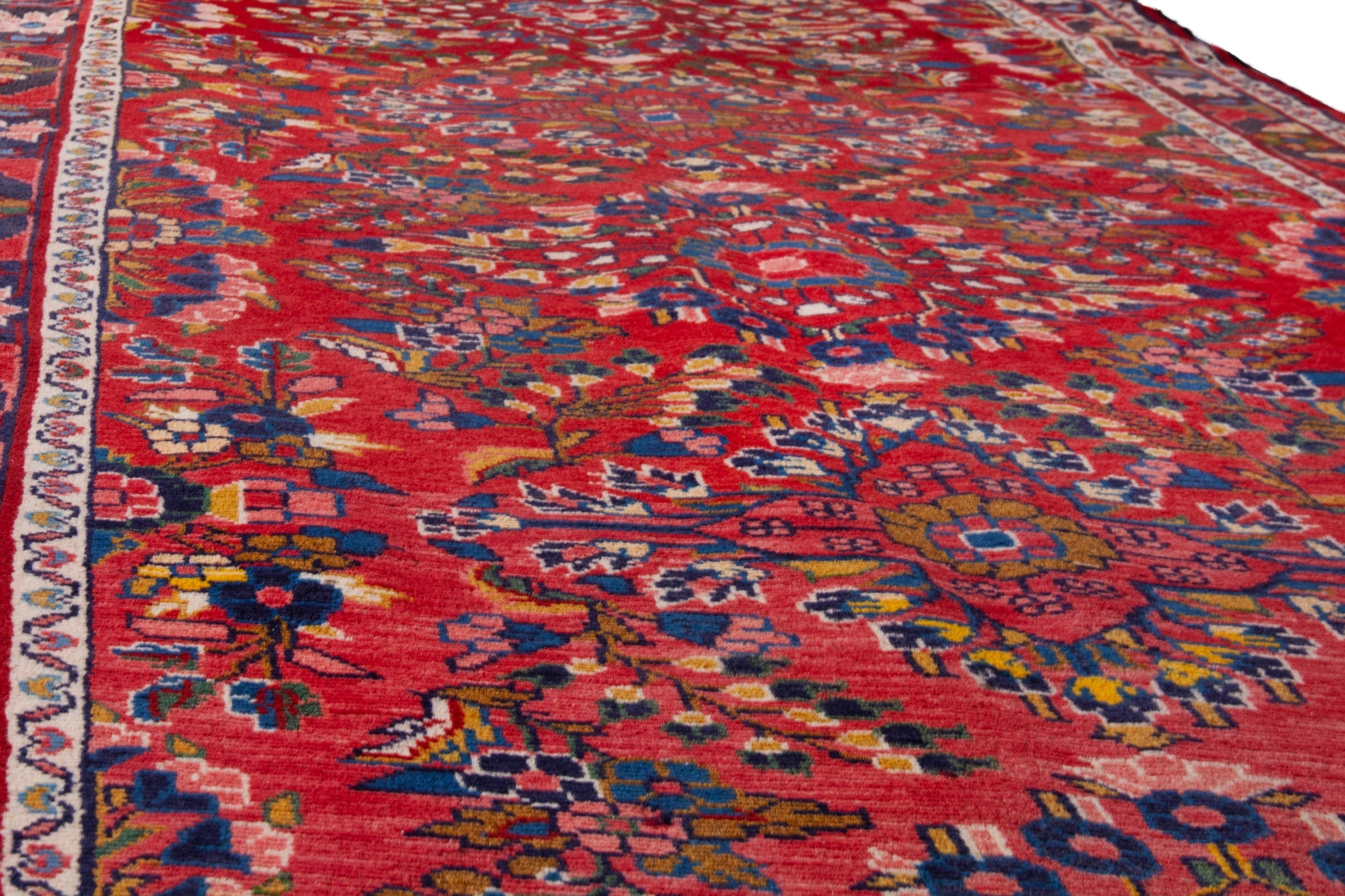 Persian Hamedan runner rug in deep red and burgundy, view 8 of 20