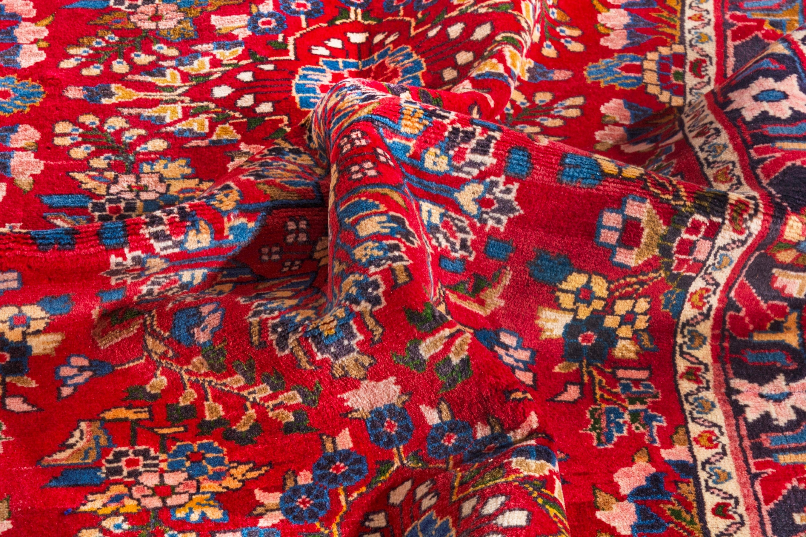 Persian Hamedan runner rug in deep red and burgundy, view 15 of 20
