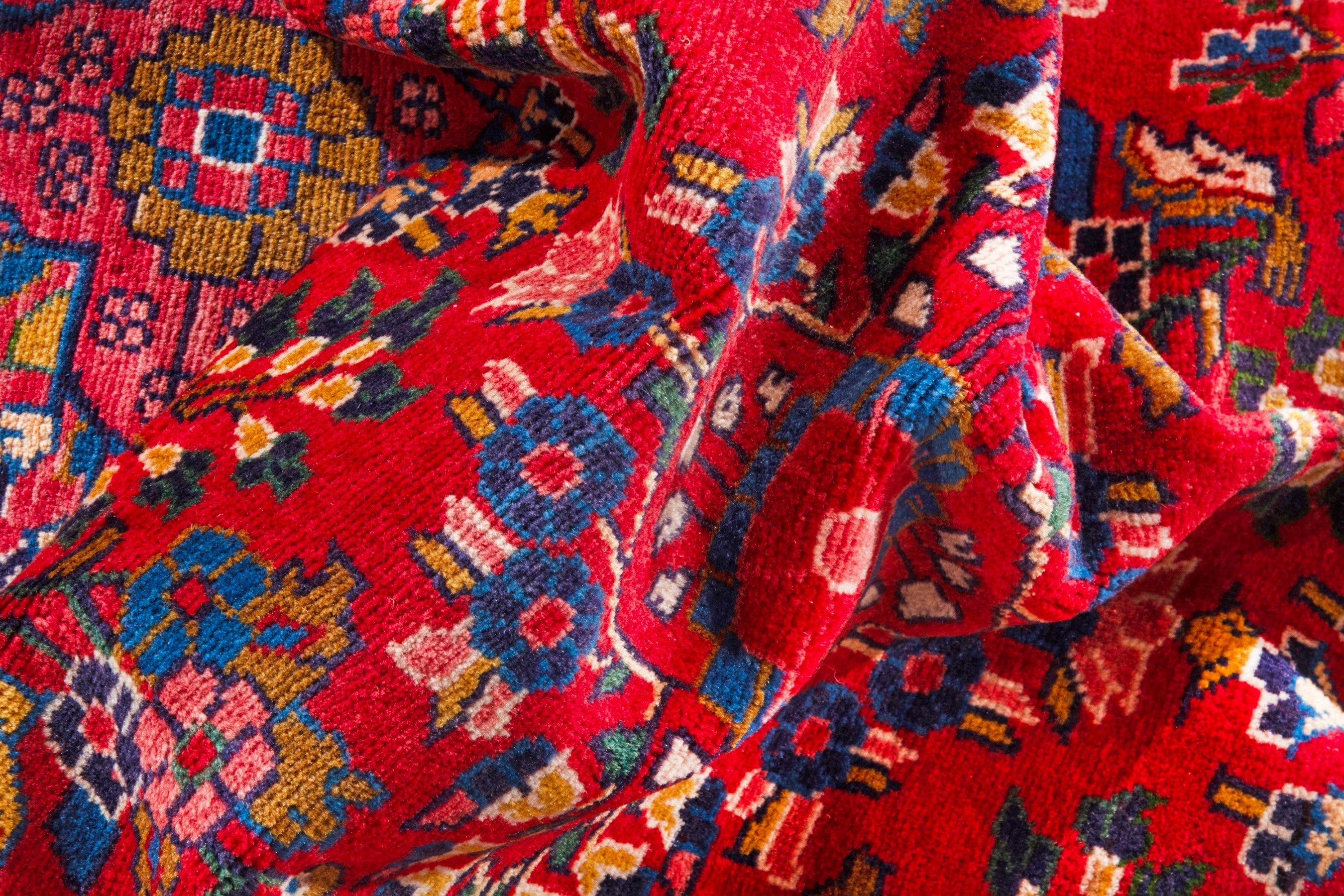 Persian Hamedan runner rug in deep red and burgundy, view 19 of 20