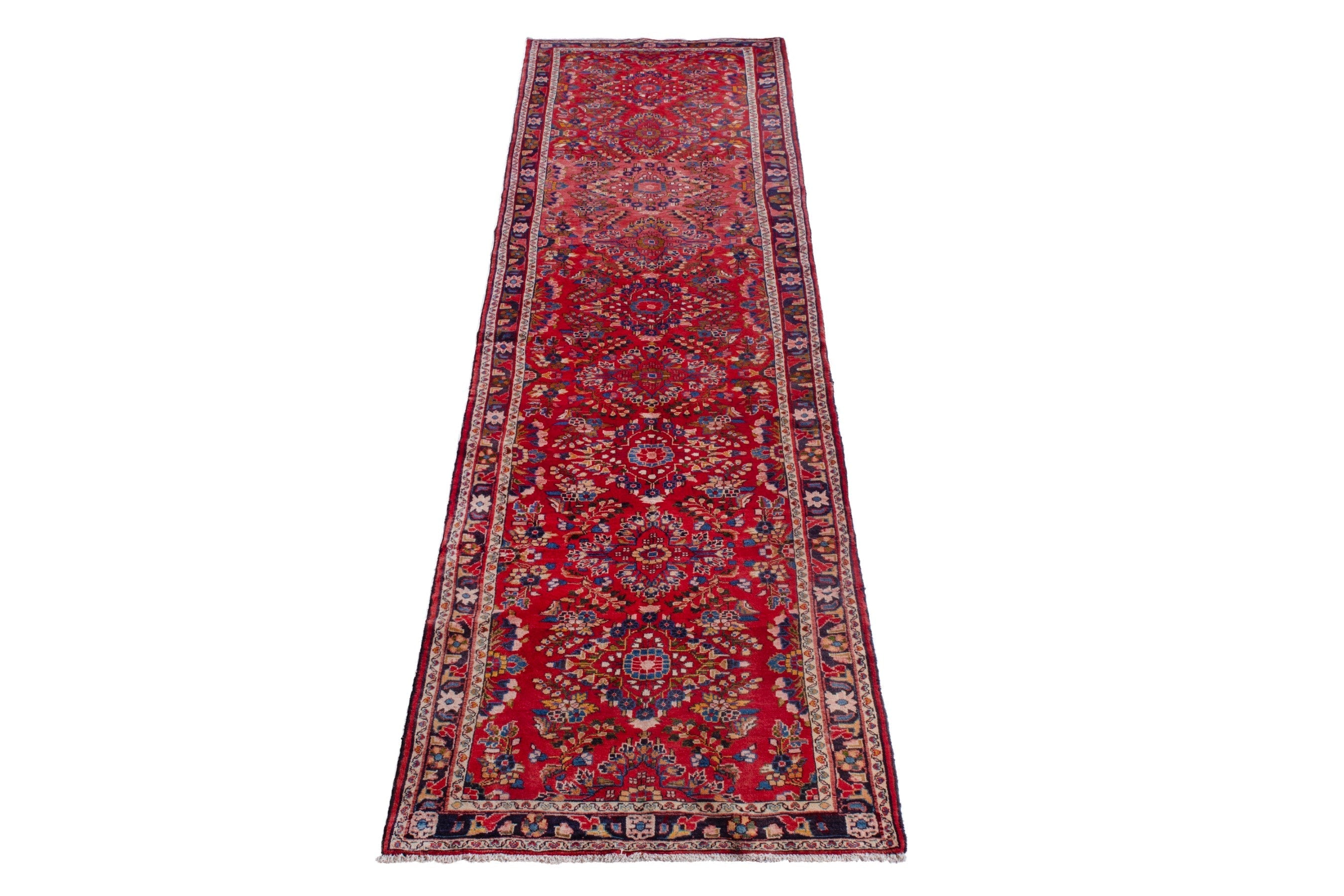 Persian Hamedan runner rug in deep red and burgundy, view 2 of 20