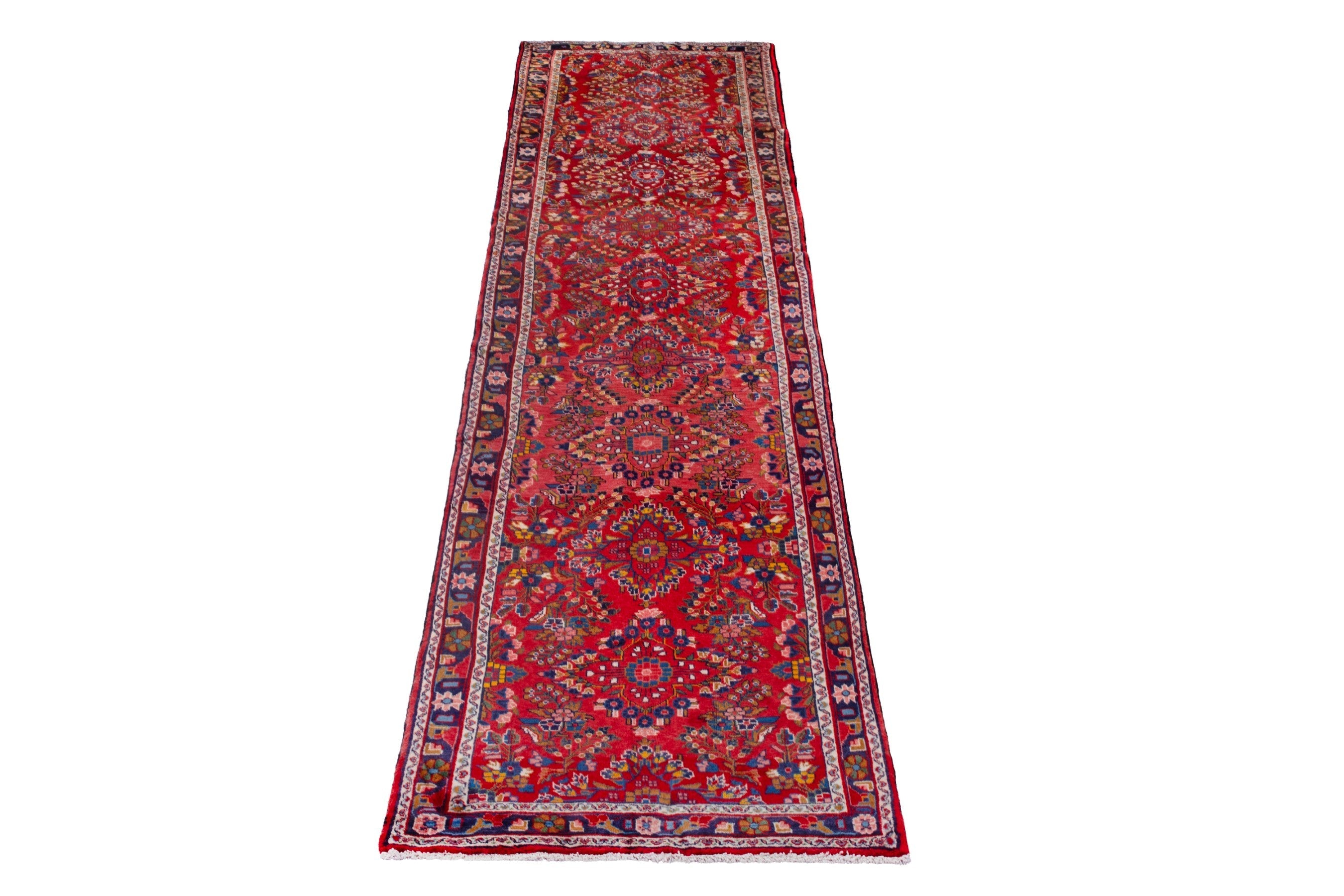 Persian Hamedan runner rug in deep red and burgundy, view 3 of 20