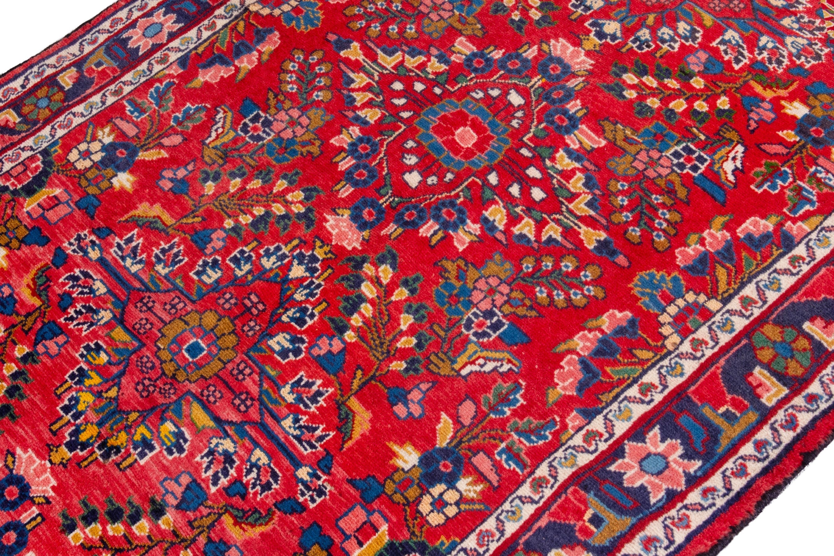 Persian Hamedan runner rug in deep red and burgundy, view 6 of 20