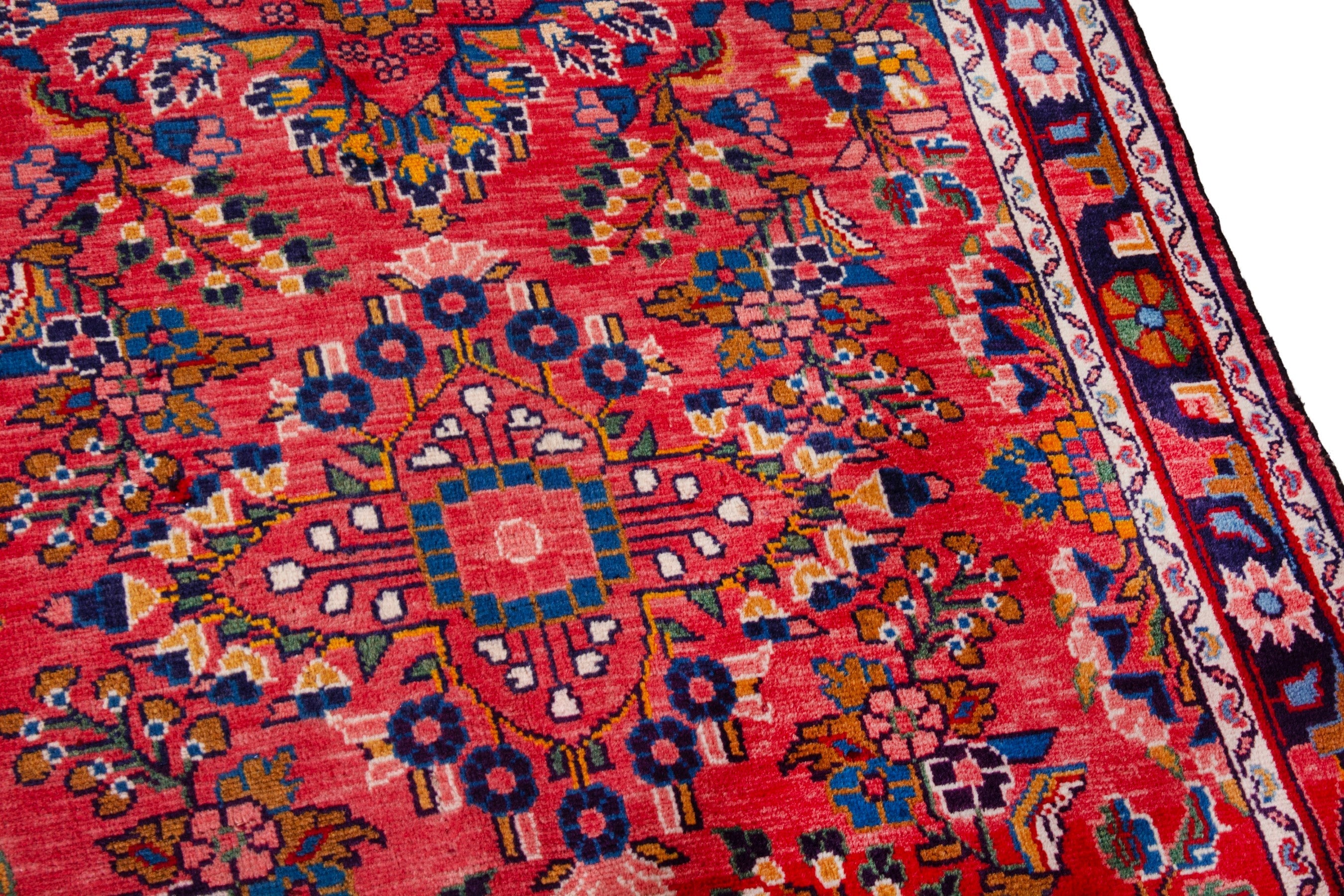 Persian Hamedan runner rug in deep red and burgundy, view 9 of 20
