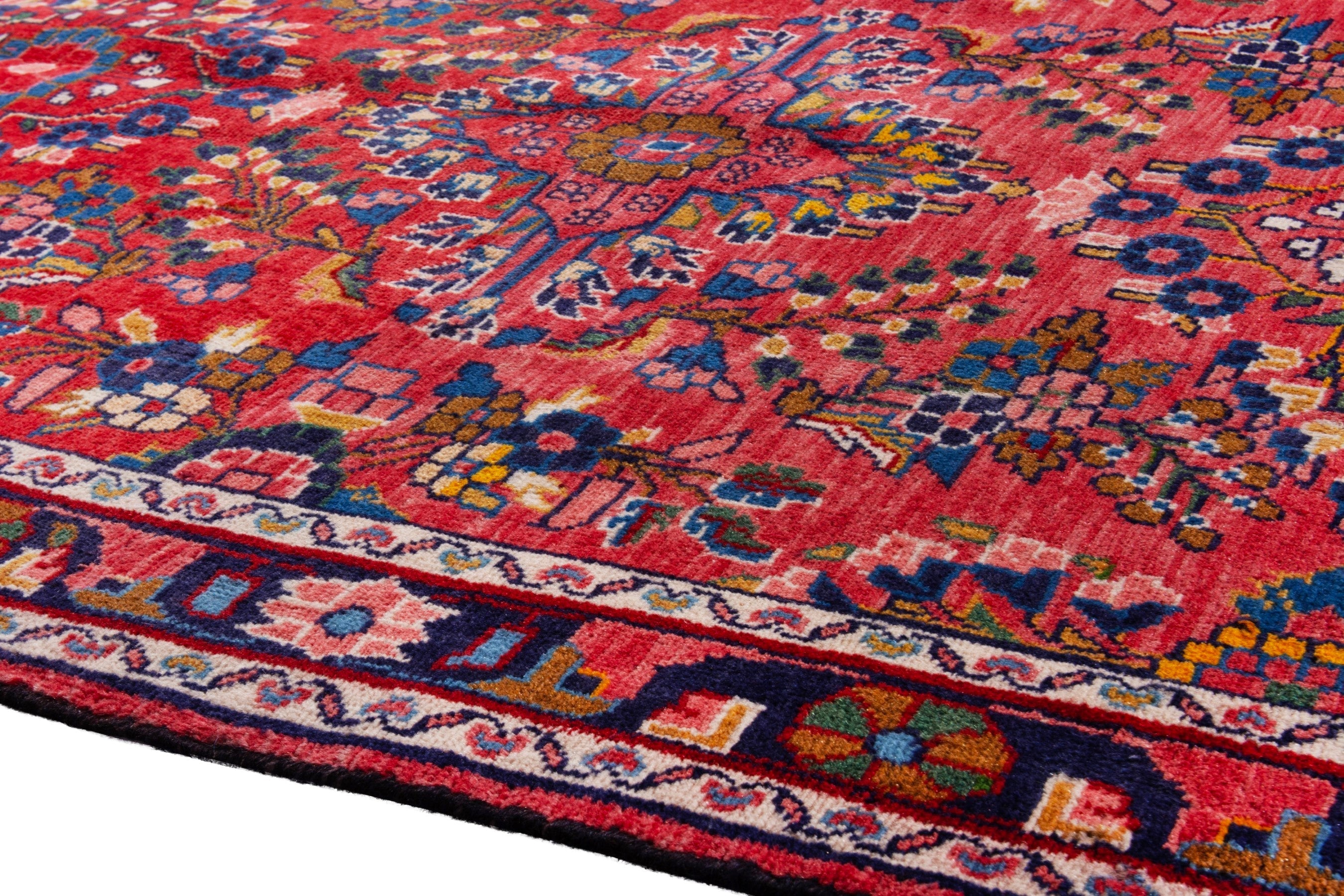 Persian Hamedan runner rug in deep red and burgundy, view 5 of 20