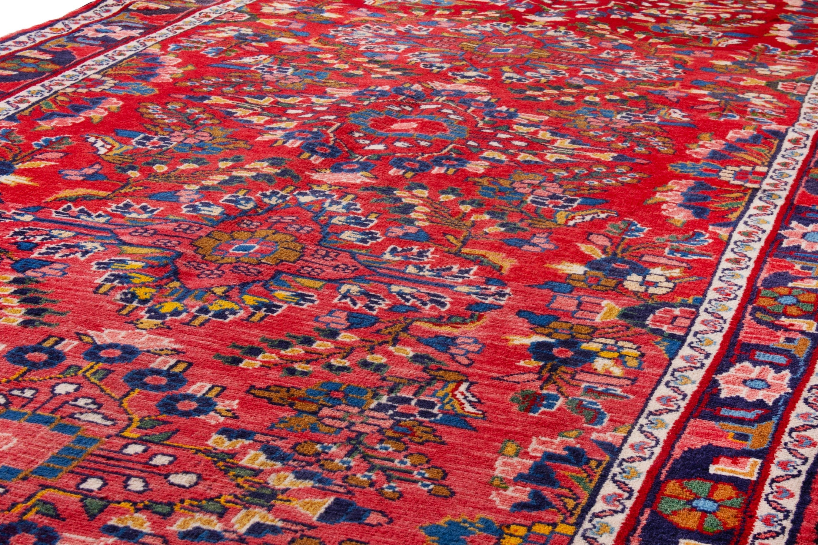 Persian Hamedan runner rug in deep red and burgundy, view 7 of 20