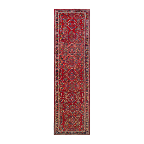 Persian Hamedan runner rug in deep red and burgundy, 3'9" x 15'8"
