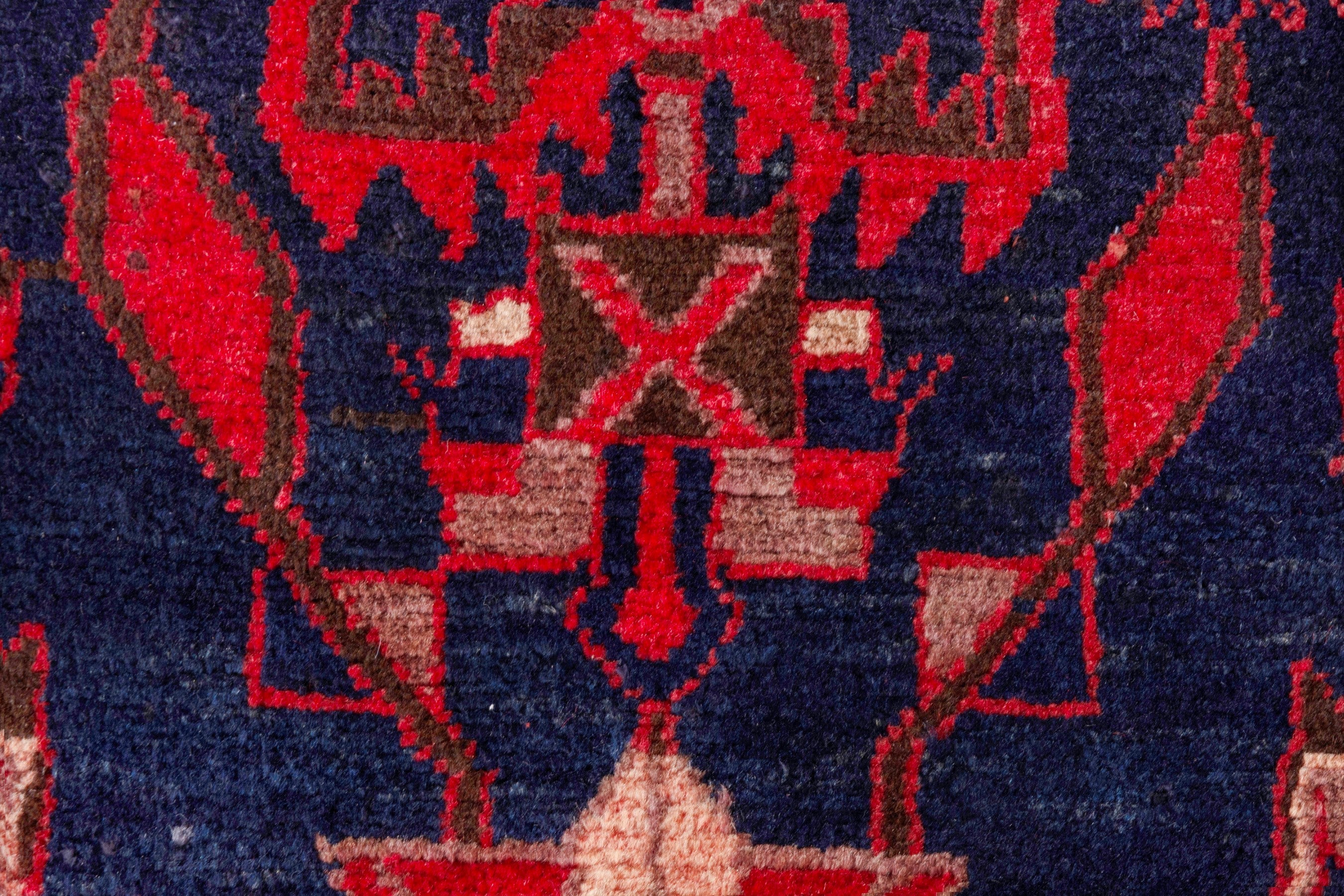 Persian Borujerd runner rug in deep red and navy, view 19 of 25