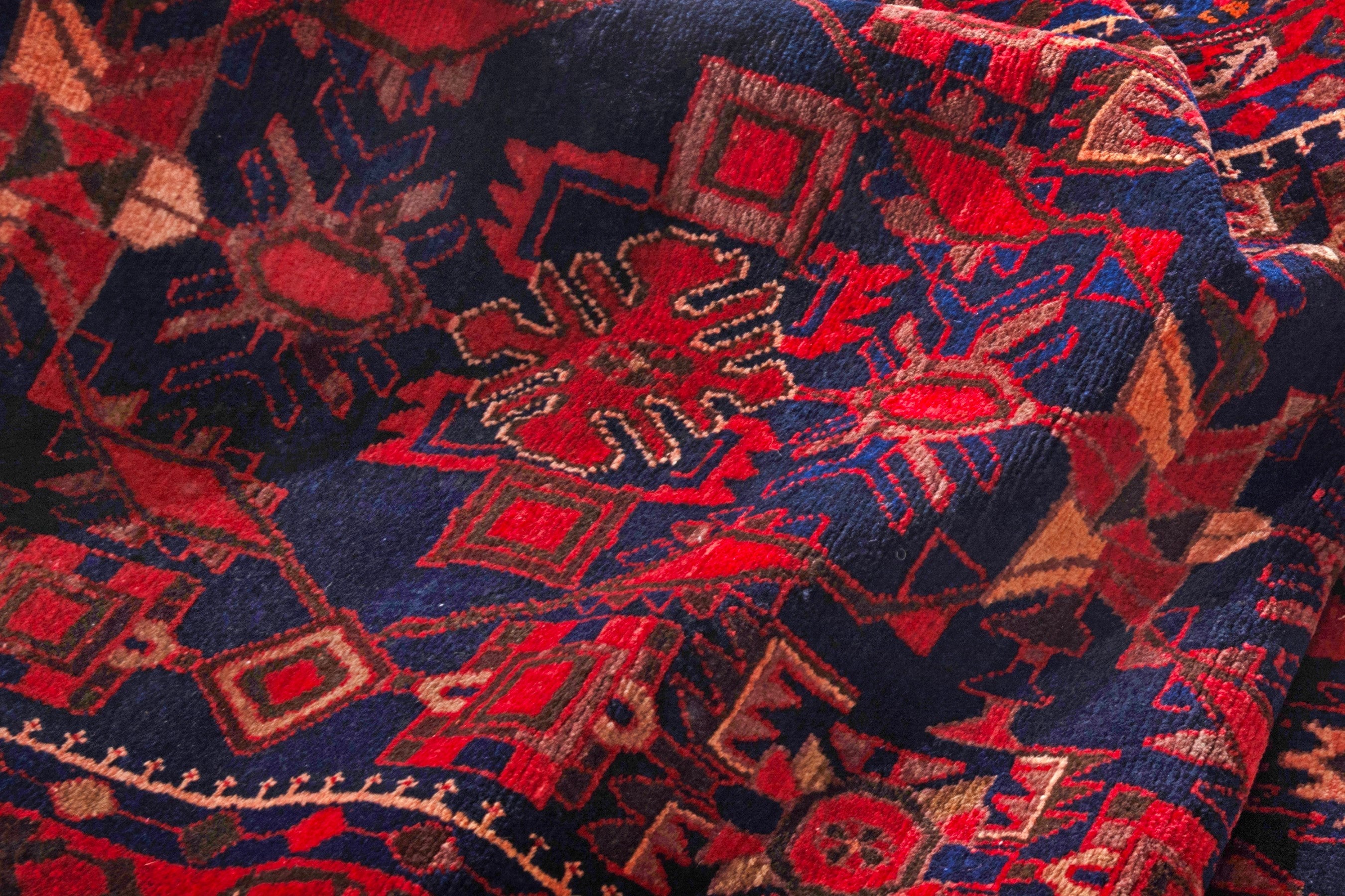 Persian Borujerd runner rug in deep red and navy, view 24 of 25
