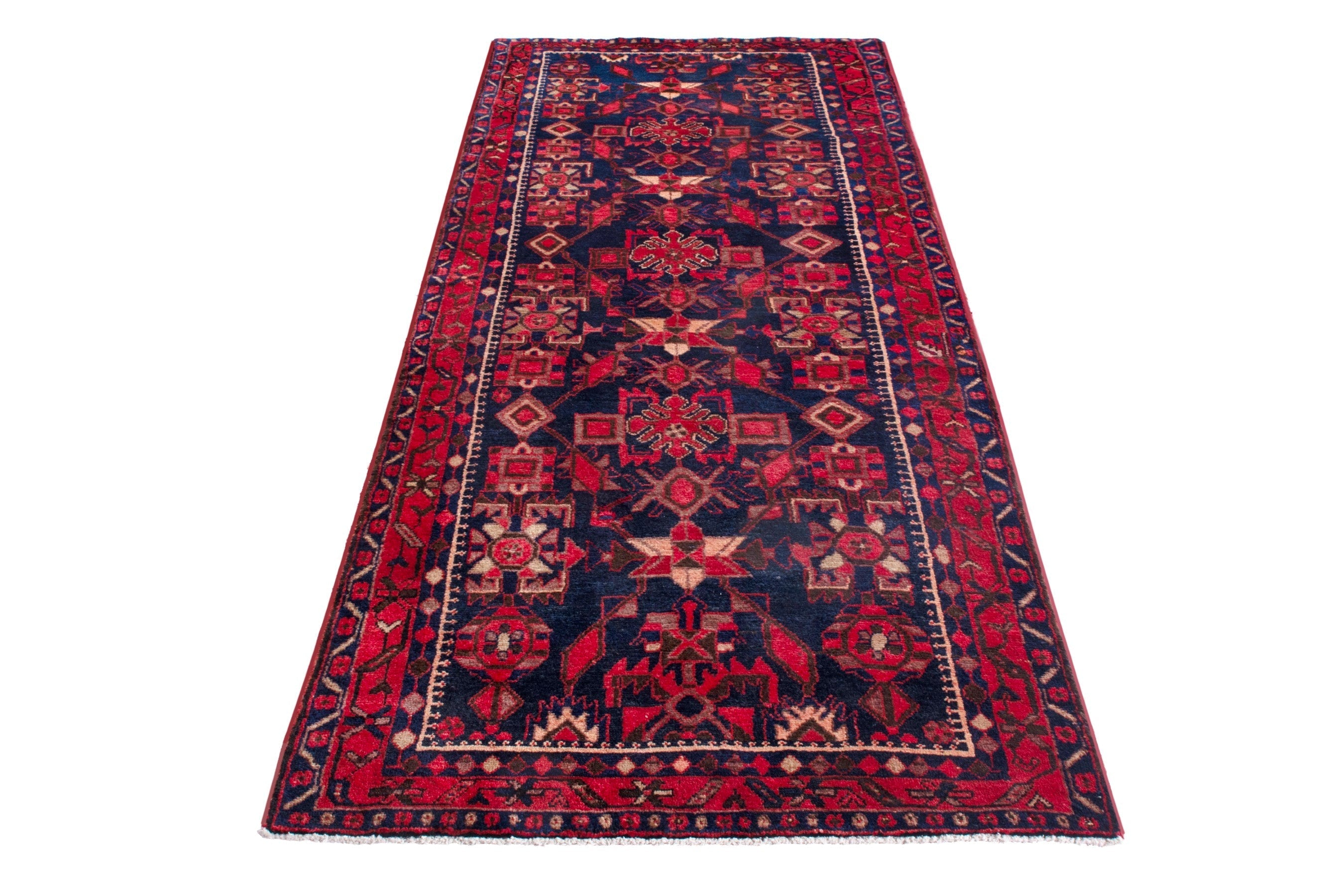 Persian Borujerd runner rug in deep red and navy, view 2 of 25