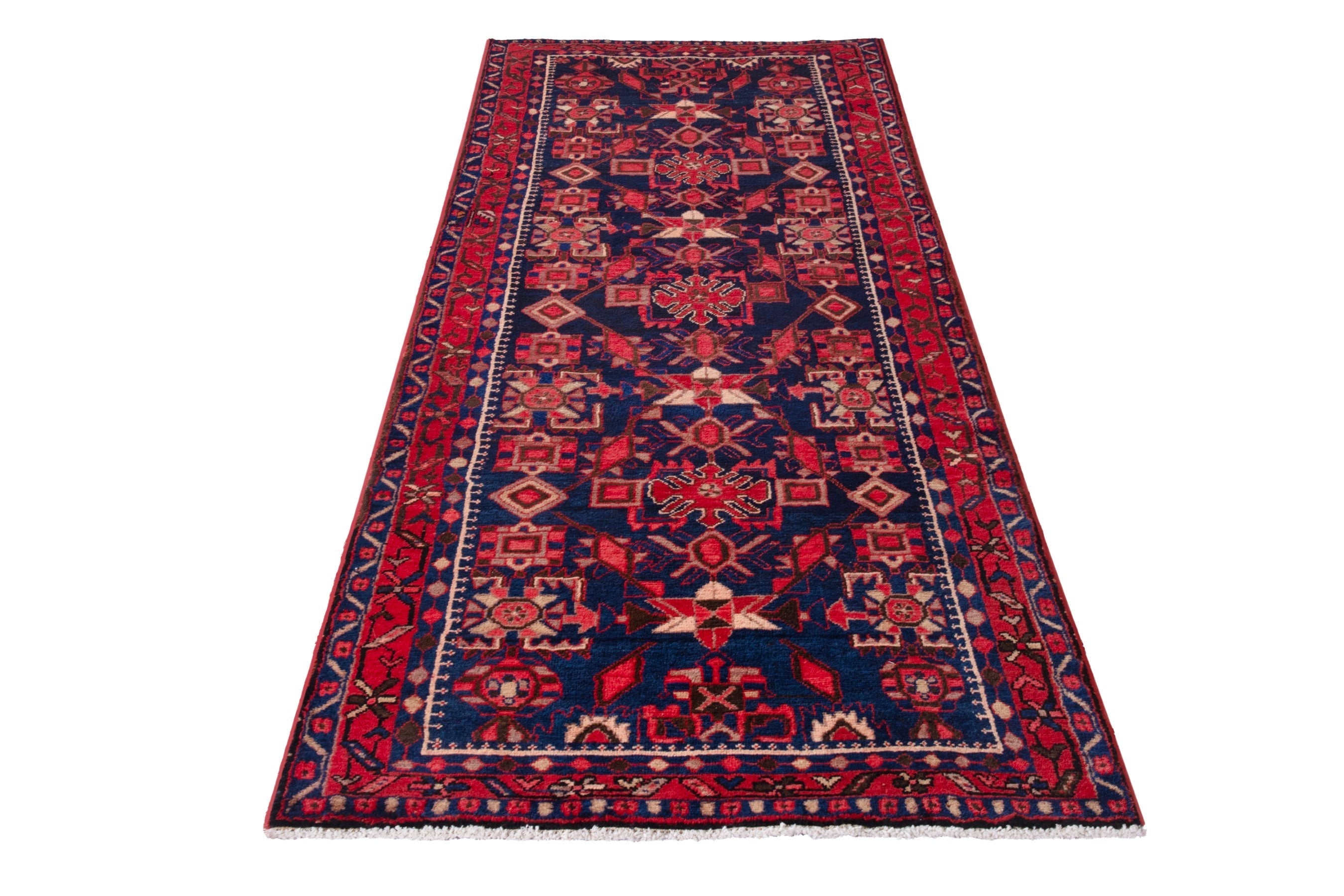 Persian Borujerd runner rug in deep red and navy, view 3 of 25