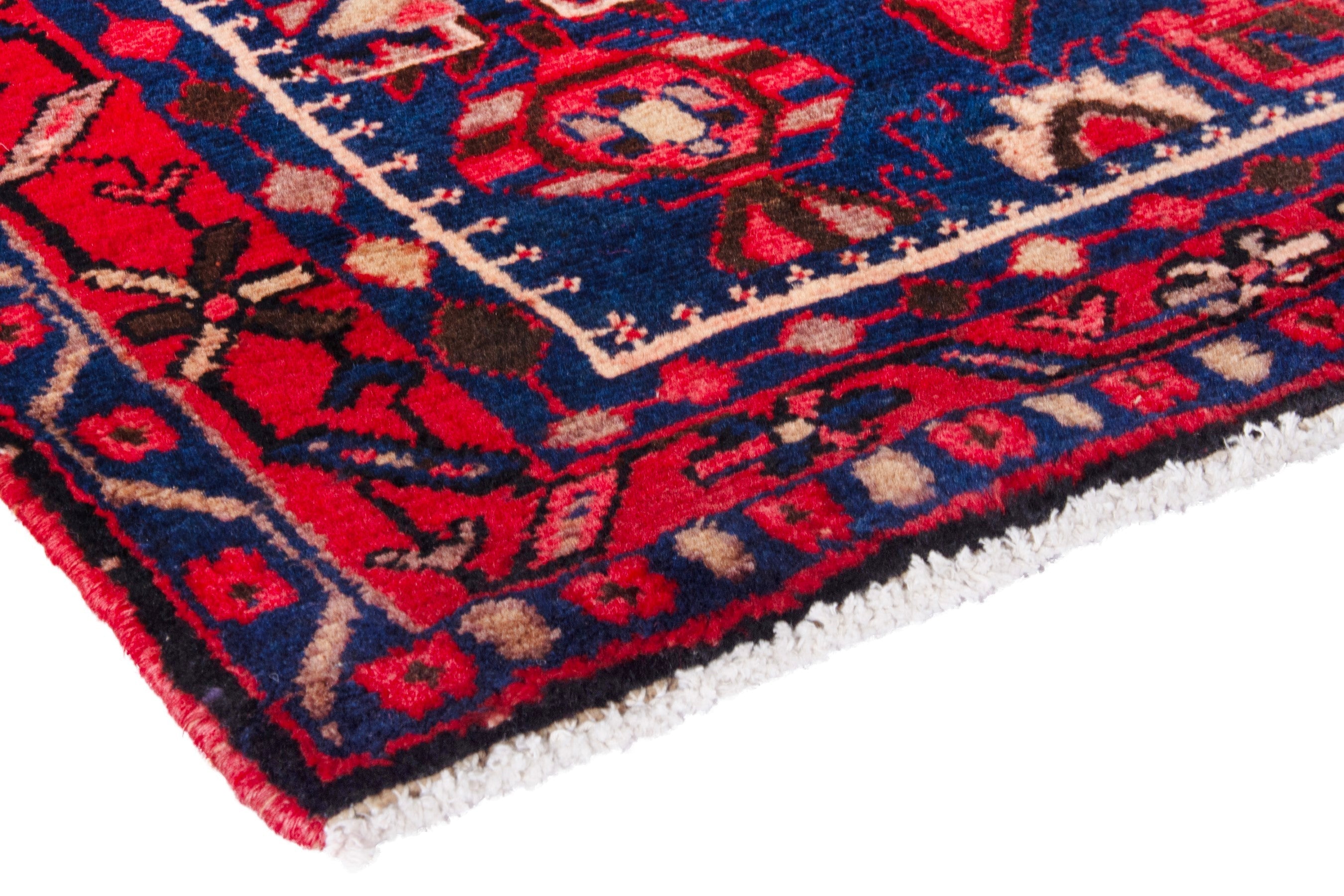 Persian Borujerd runner rug in deep red and navy, view 4 of 25