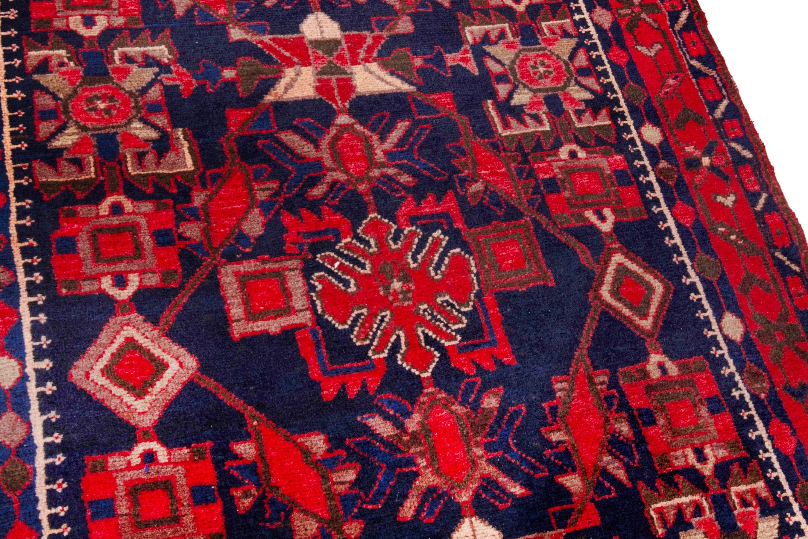 Persian Borujerd runner rug in deep red and navy, view 10 of 25