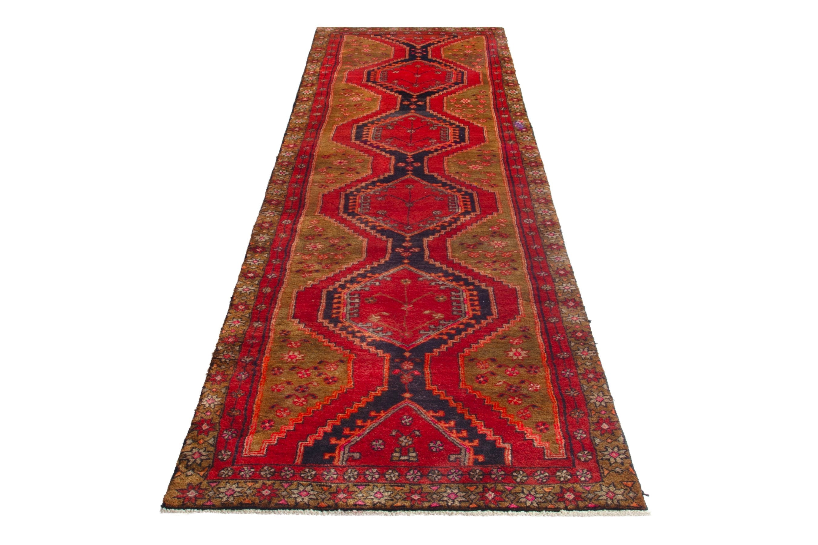 Persian Azerbaijan runner rug in deep red and ochre, view 2 of 17