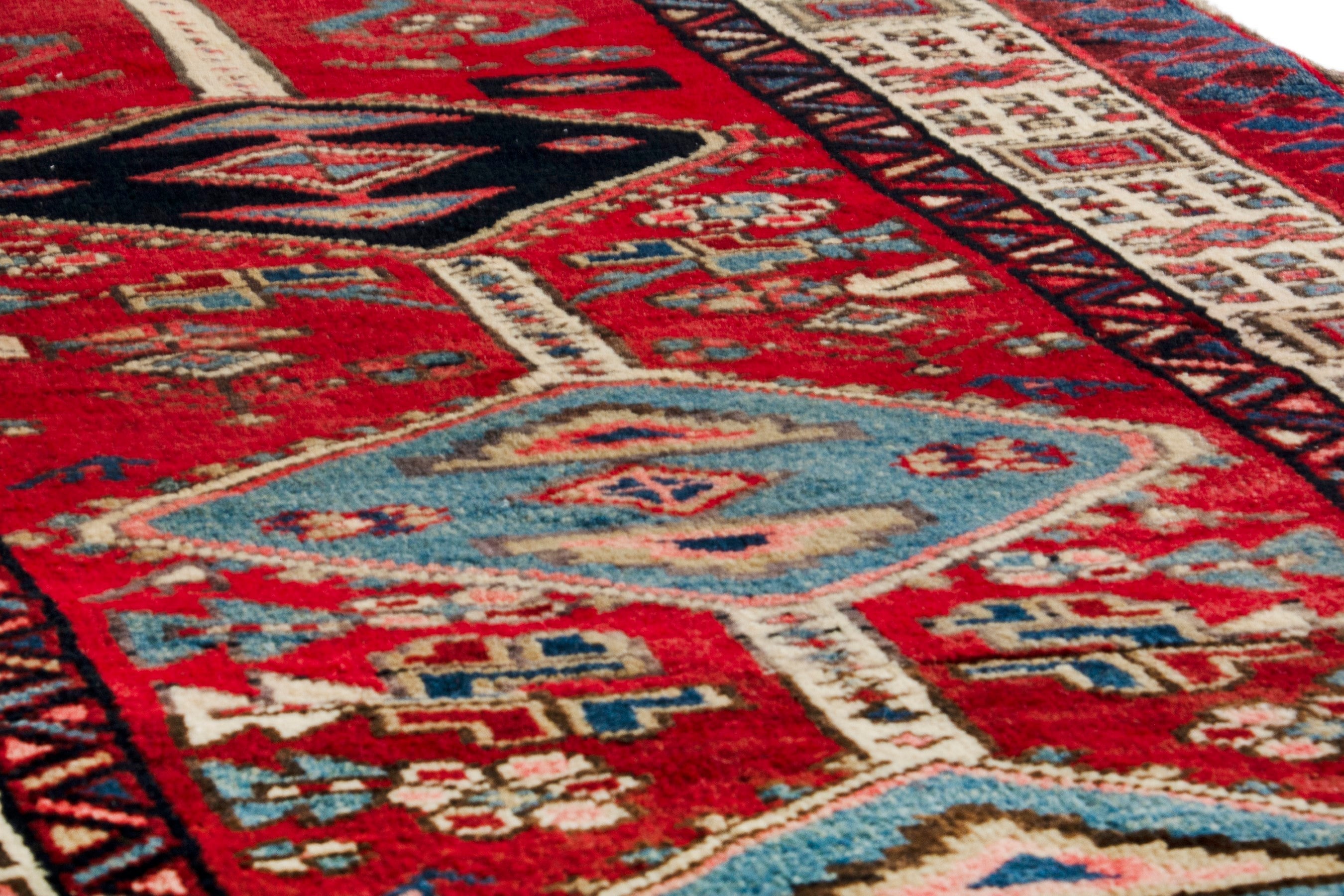 Persian Azerbaijan runner rug in deep red and ivory, view 8 of 18