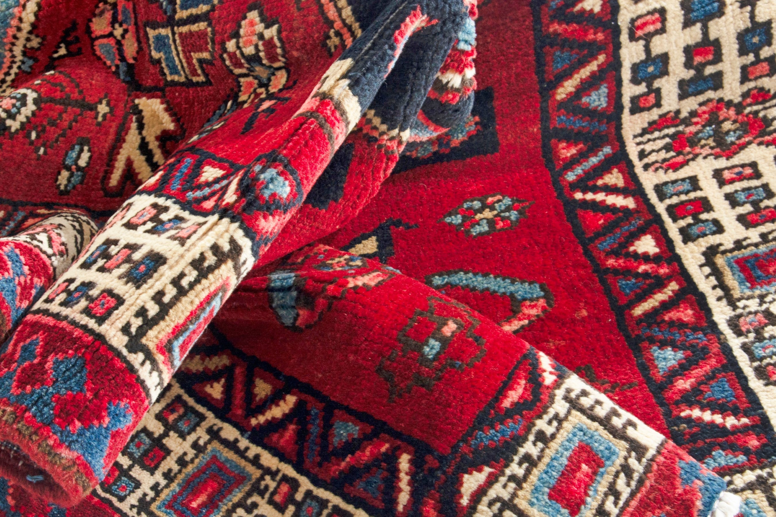 Persian Azerbaijan runner rug in deep red and ivory, view 16 of 18