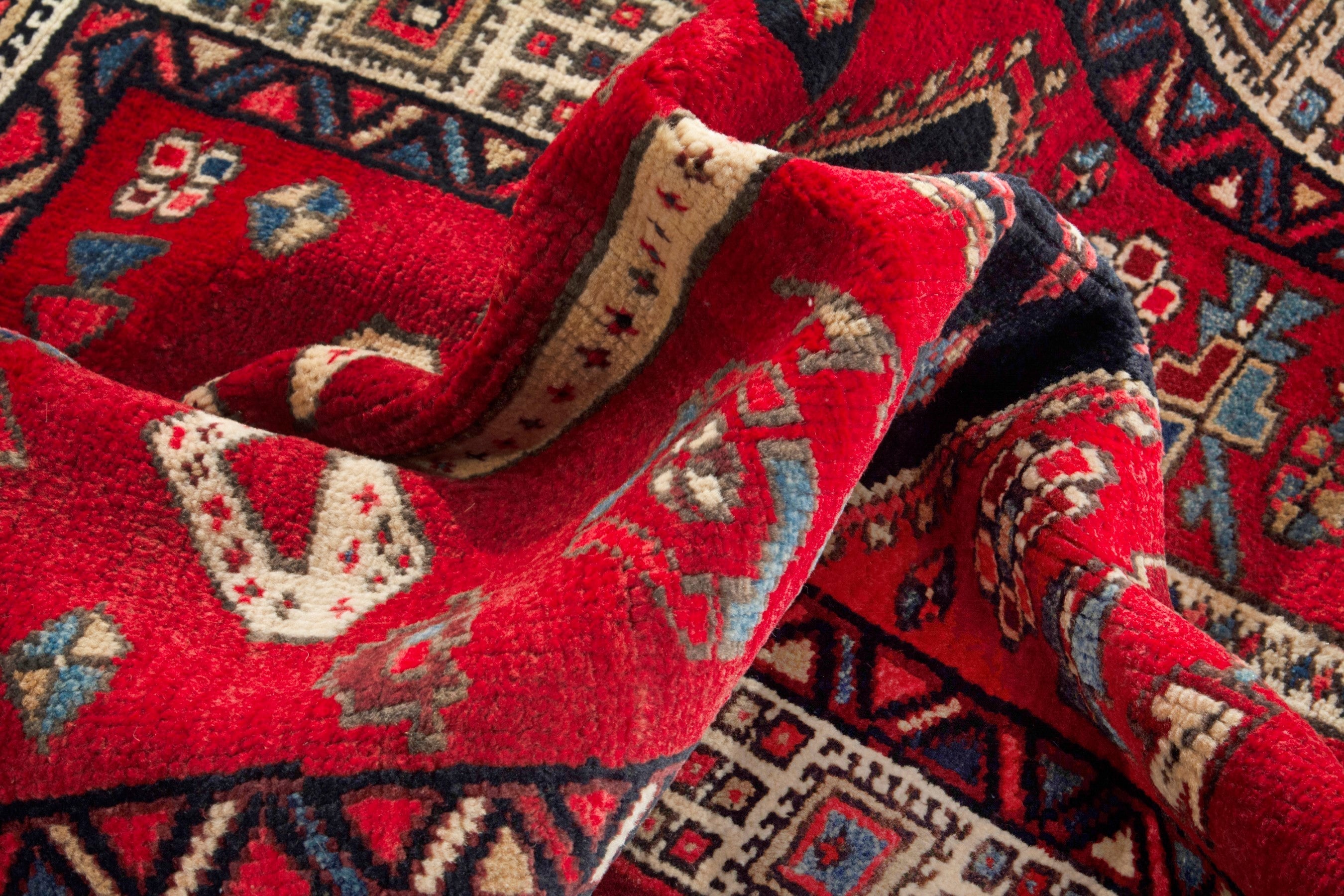 Persian Azerbaijan runner rug in deep red and ivory, view 17 of 18