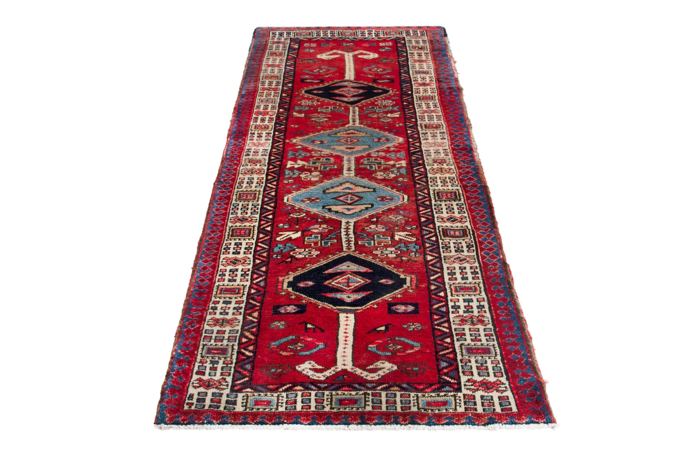 Persian Azerbaijan runner rug in deep red and ivory, view 2 of 18