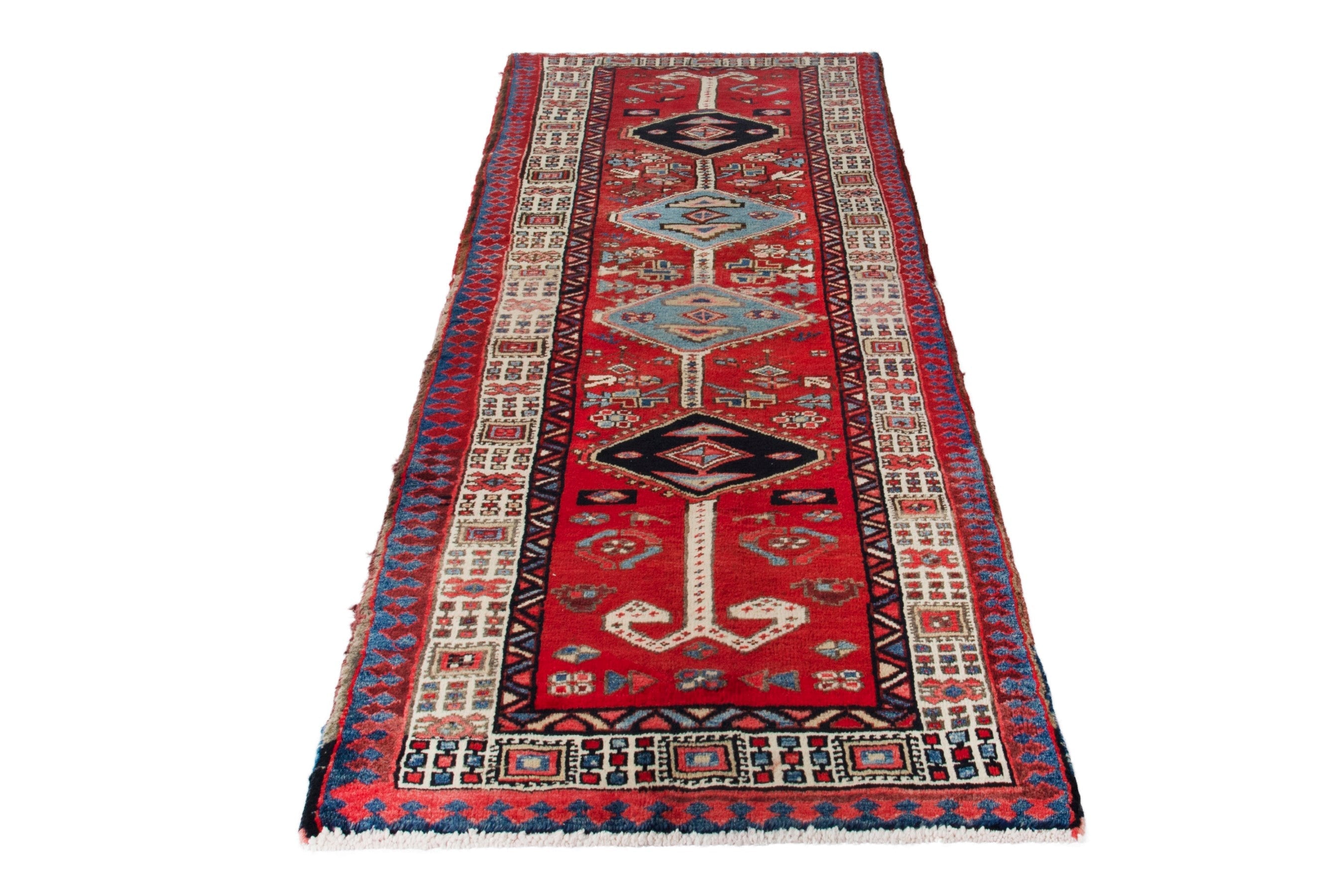 Persian Azerbaijan runner rug in deep red and ivory, view 3 of 18
