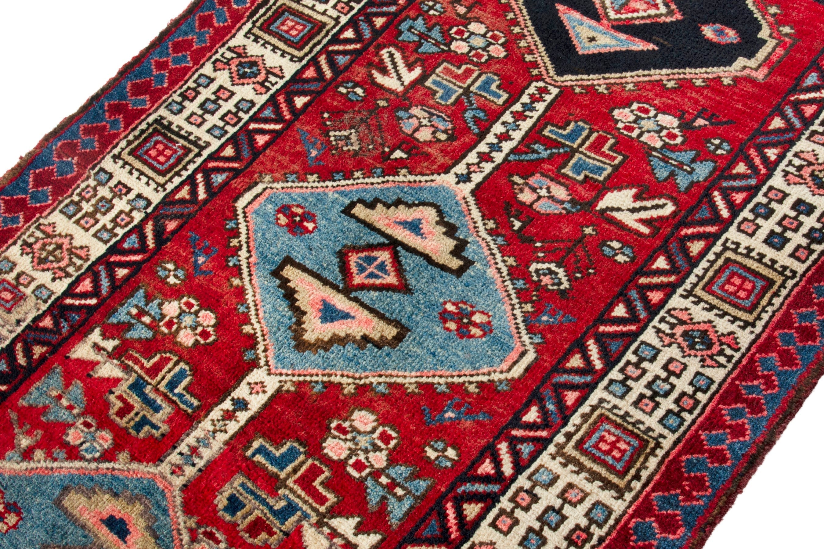 Persian Azerbaijan runner rug in deep red and ivory, view 6 of 18