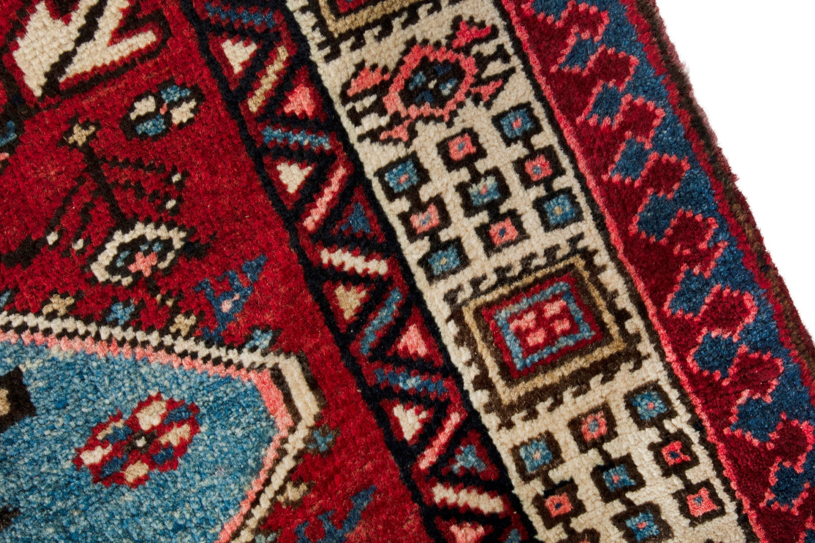 Persian Azerbaijan runner rug in deep red and ivory, view 9 of 18