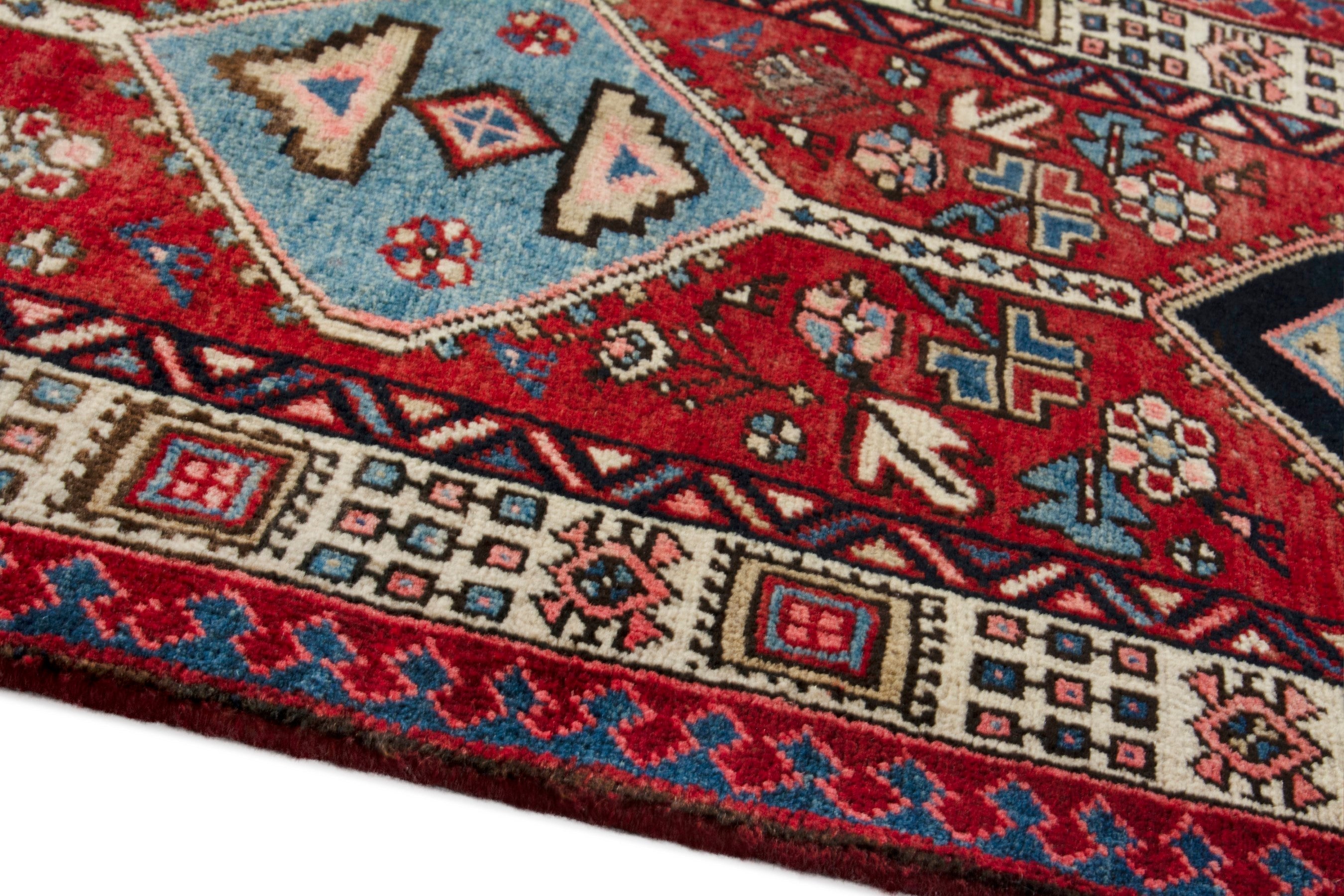 Persian Azerbaijan runner rug in deep red and ivory, view 5 of 18