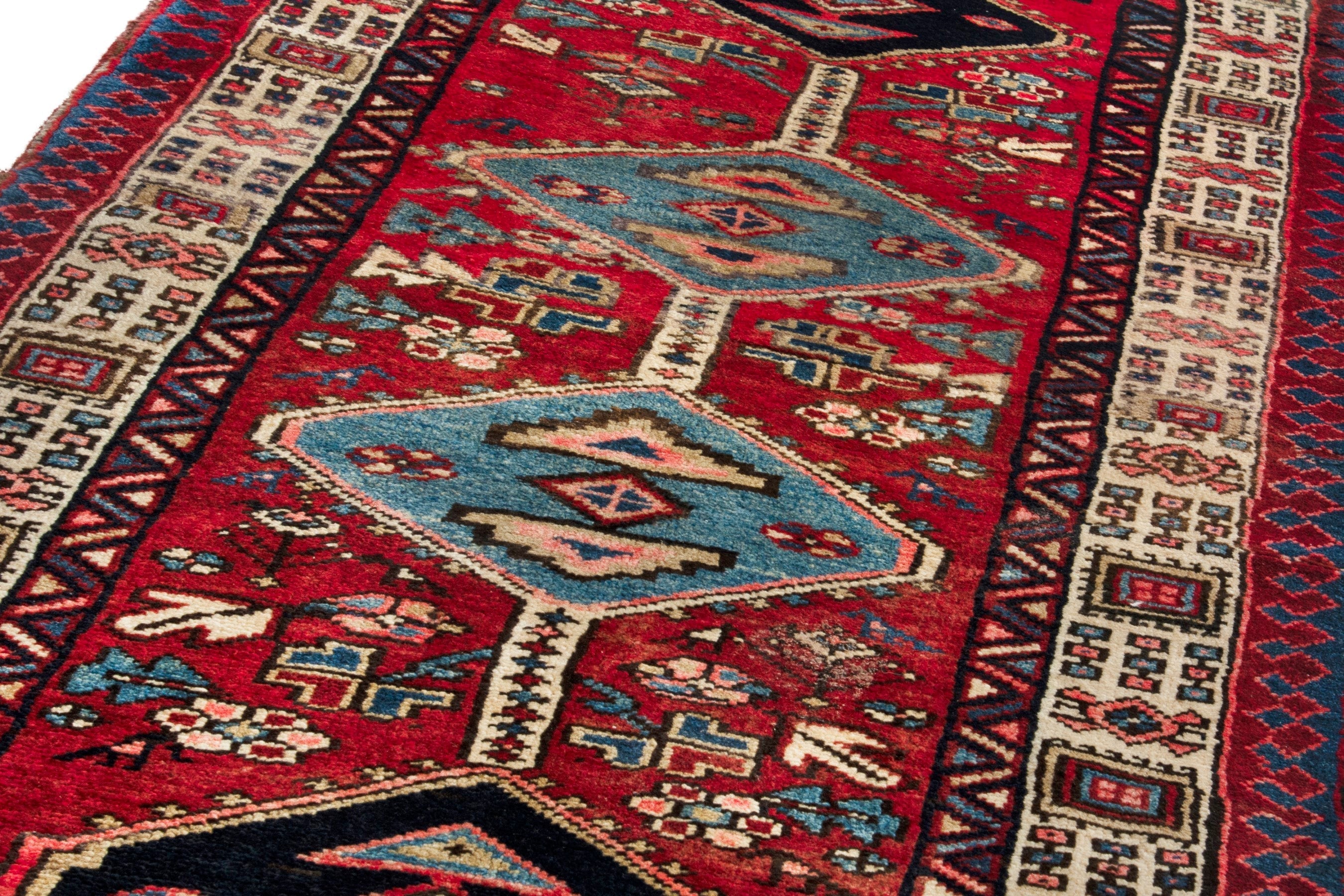 Persian Azerbaijan runner rug in deep red and ivory, view 7 of 18