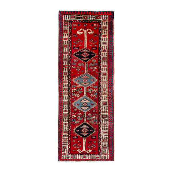 Persian Azerbaijan runner rug in deep red and ivory, 3'3" x 9'3"