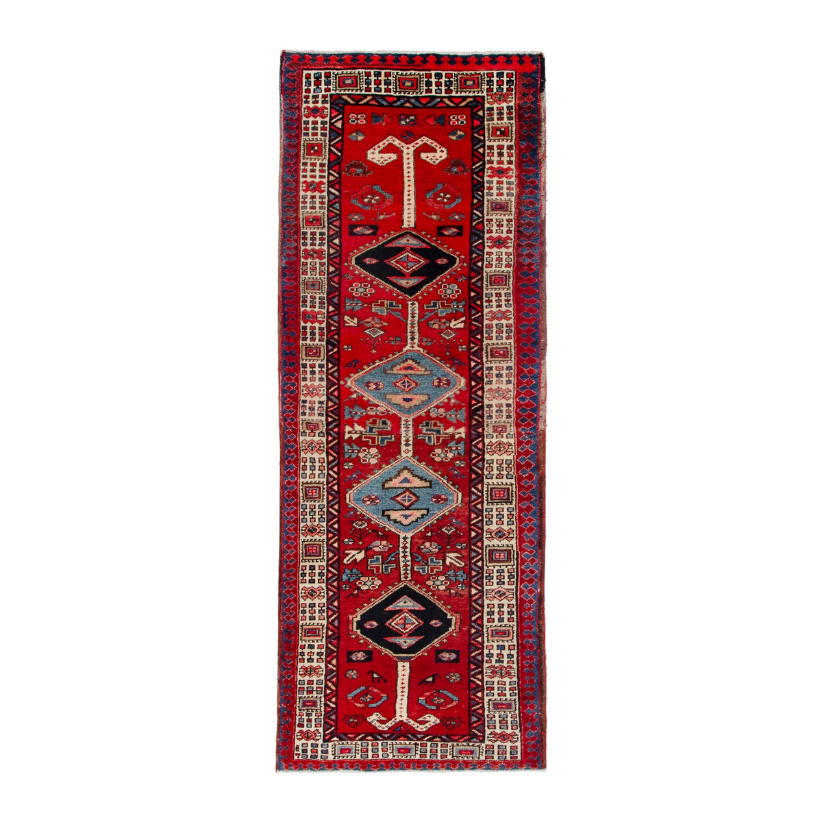Persian Azerbaijan runner rug in deep red and ivory, 3'3" x 9'3"