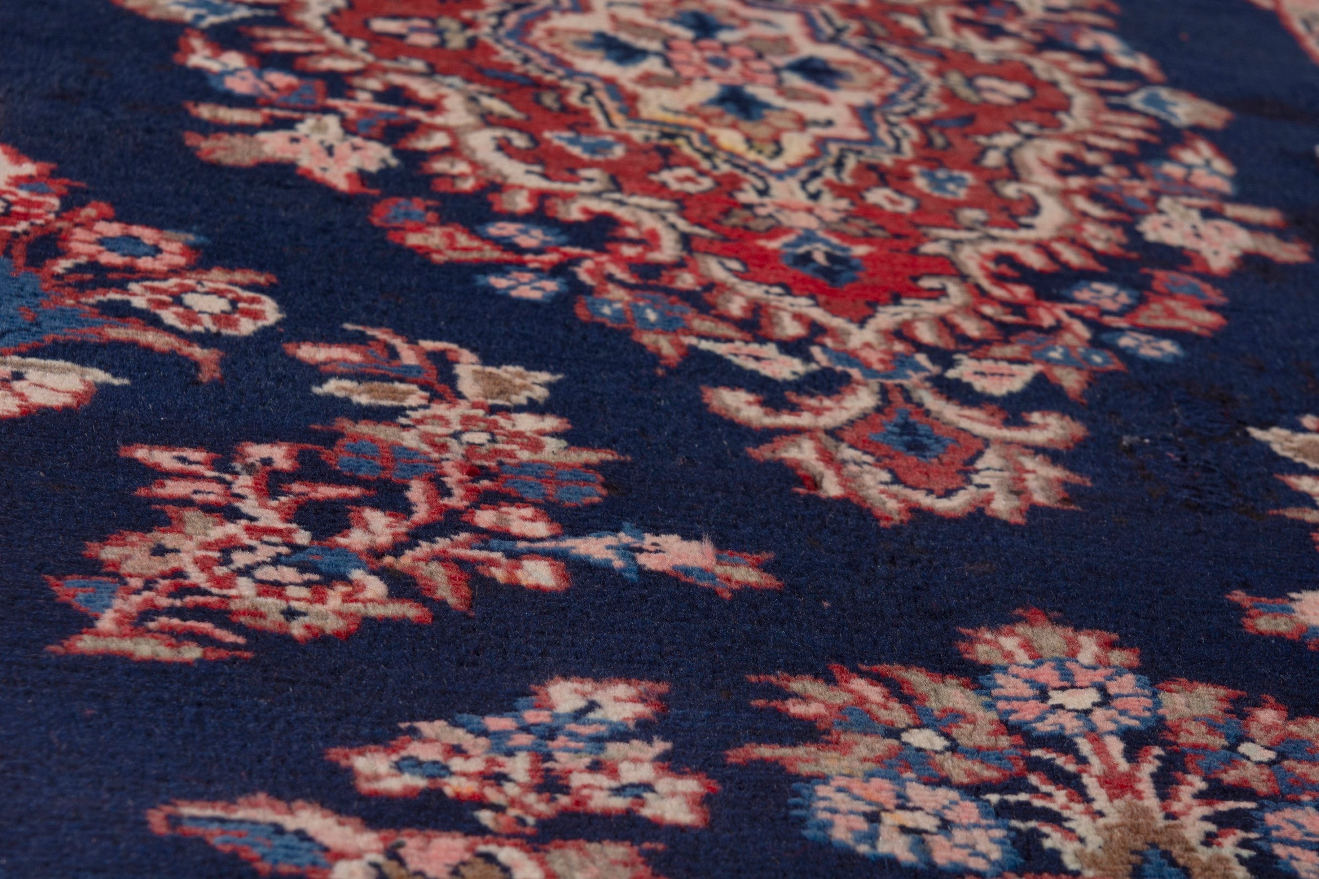 Persian Hamedan runner rug in navy and deep red, view 8 of 18