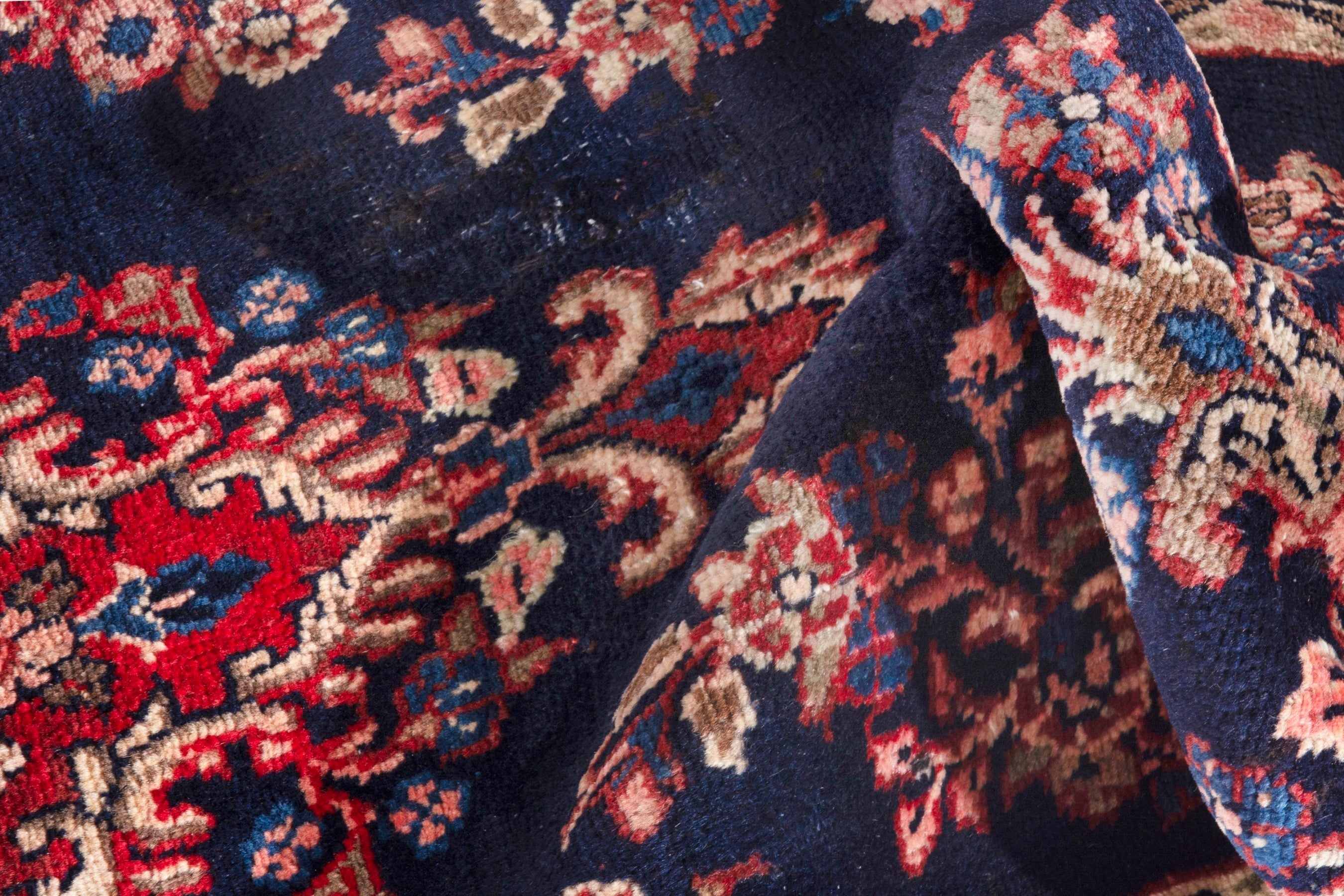 Persian Hamedan runner rug in navy and deep red, view 15 of 18