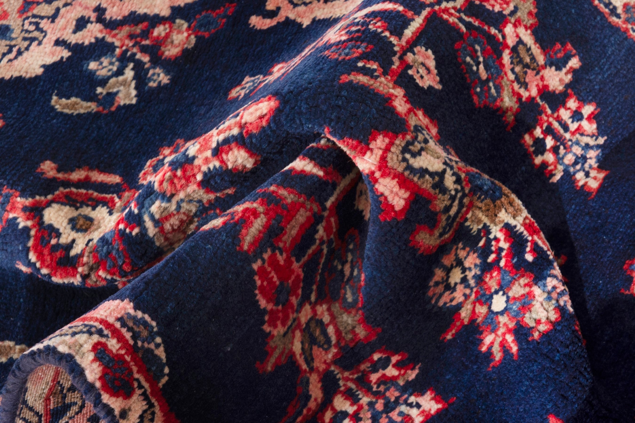 Persian Hamedan runner rug in navy and deep red, view 16 of 18