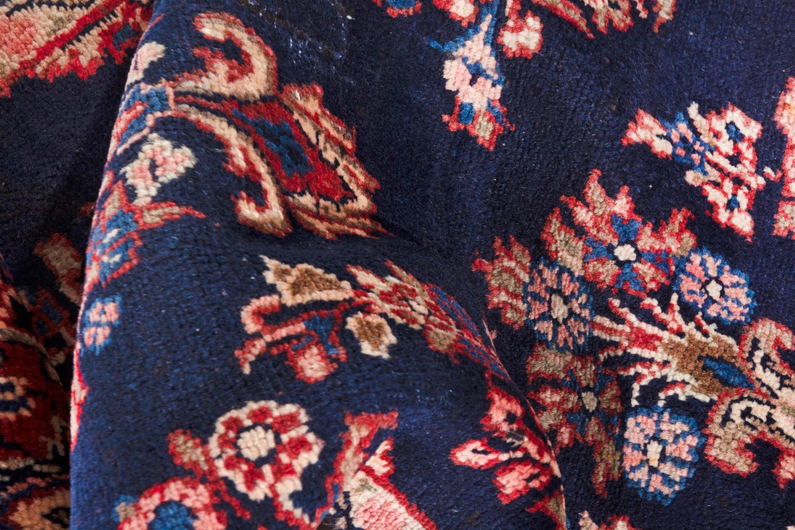 Persian Hamedan runner rug in navy and deep red, view 17 of 18