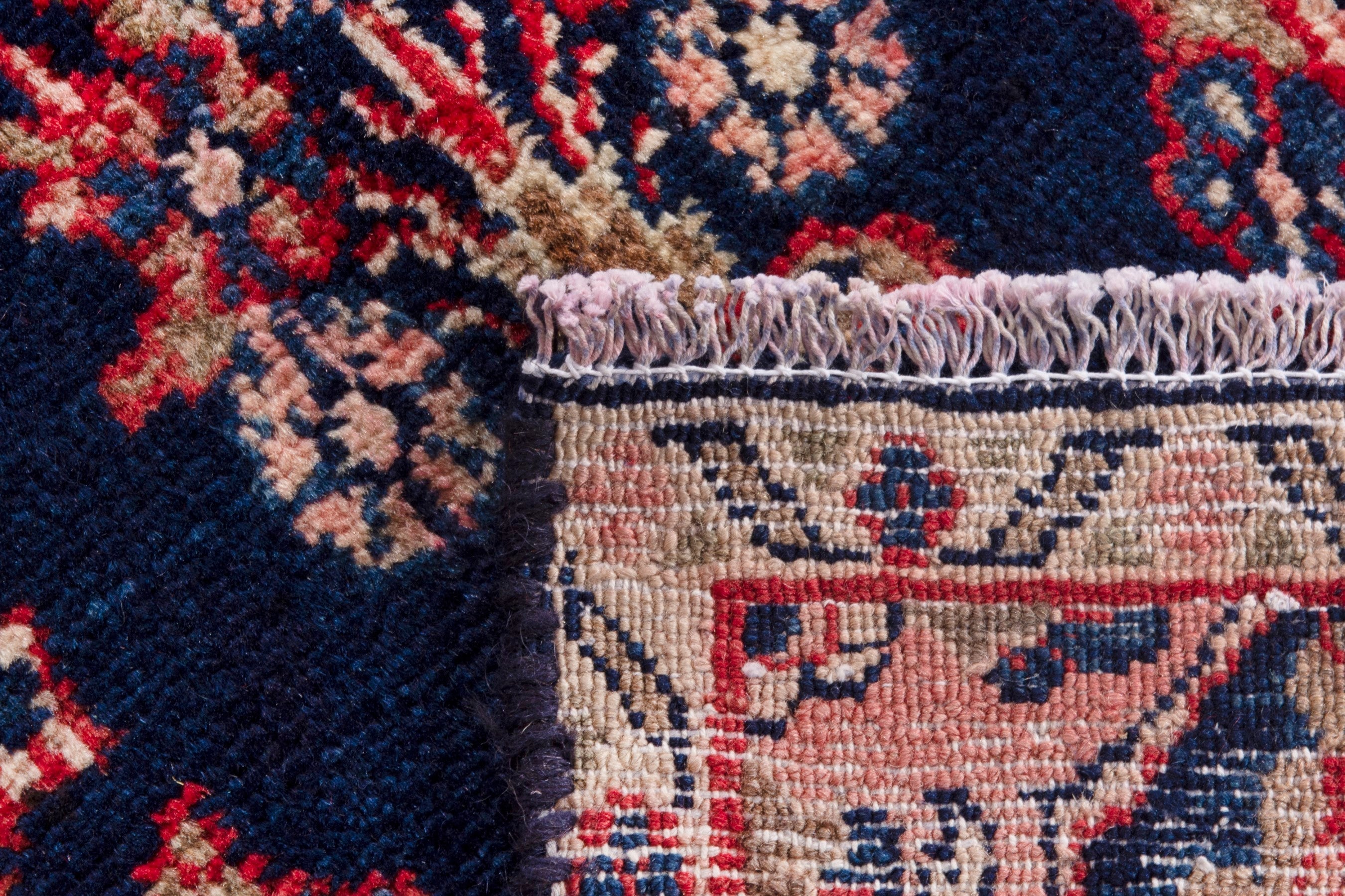 Persian Hamedan runner rug in navy and deep red, view 18 of 18