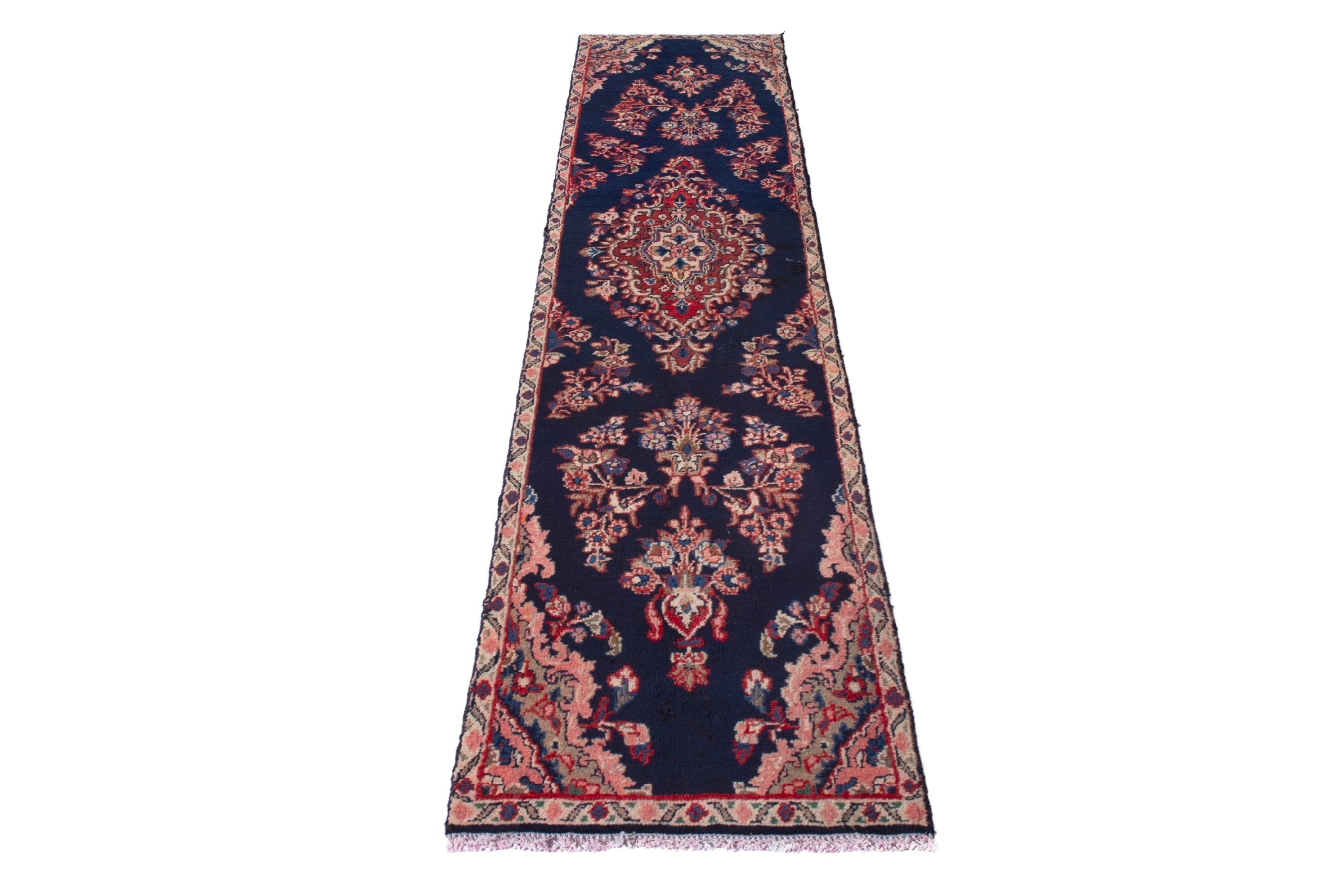 Persian Hamedan runner rug in navy and deep red, view 3 of 18