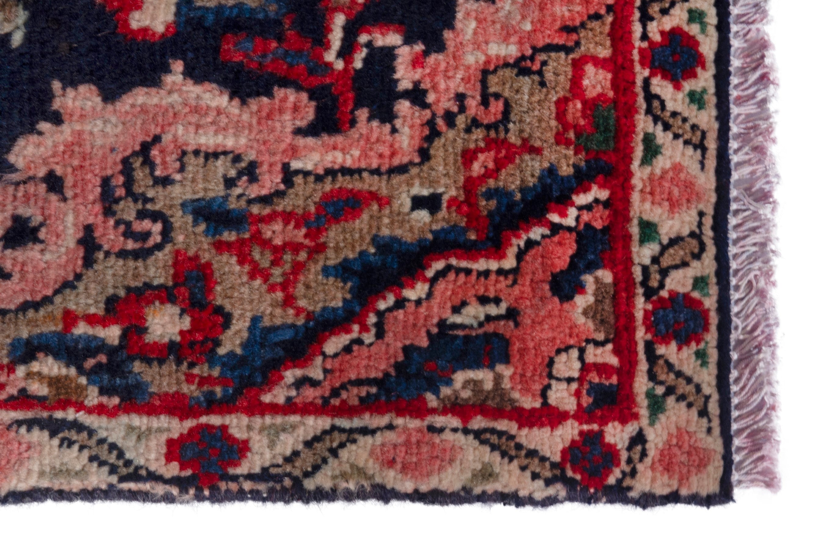 Persian Hamedan runner rug in navy and deep red, view 10 of 18