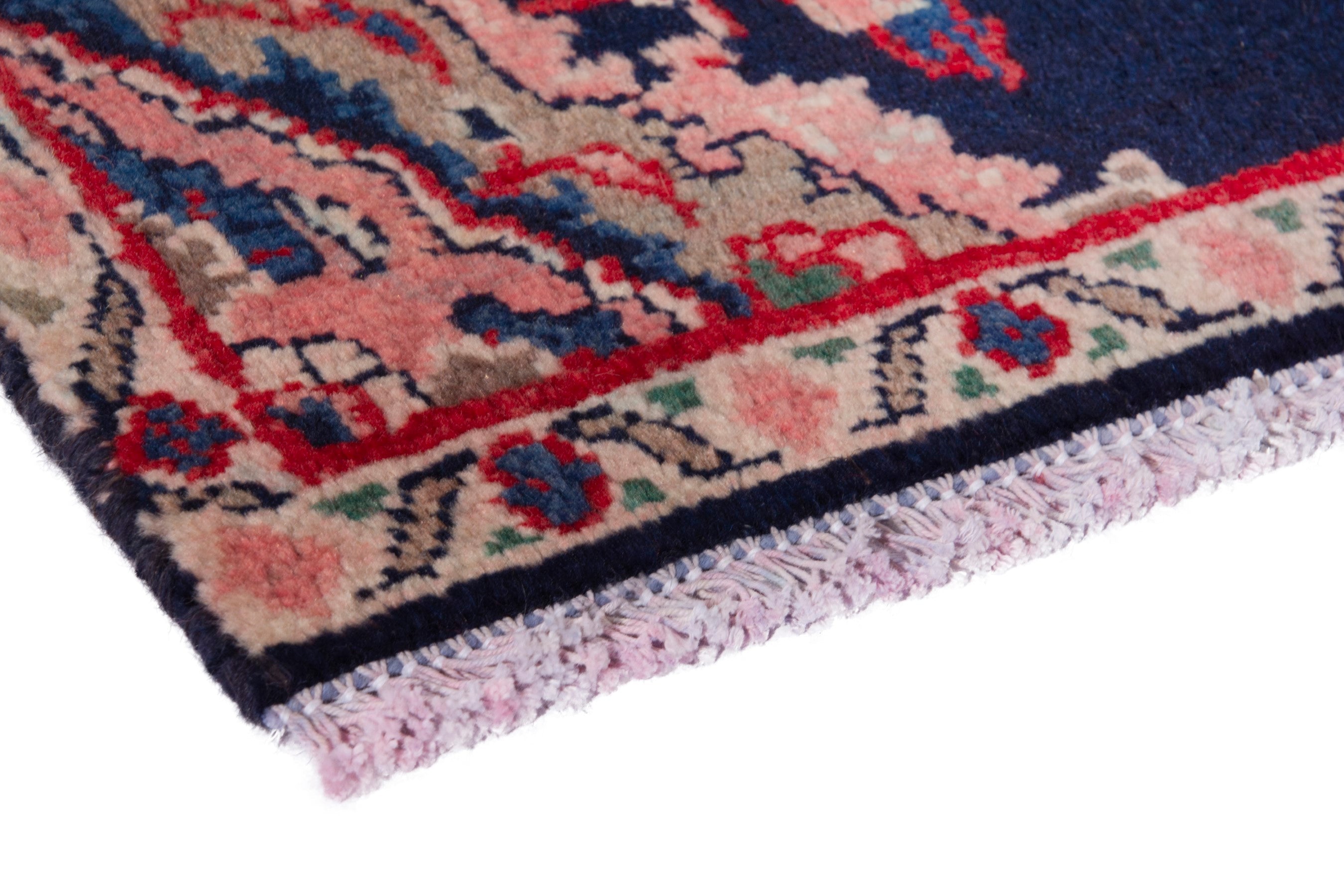 Persian Hamedan runner rug in navy and deep red, view 4 of 18