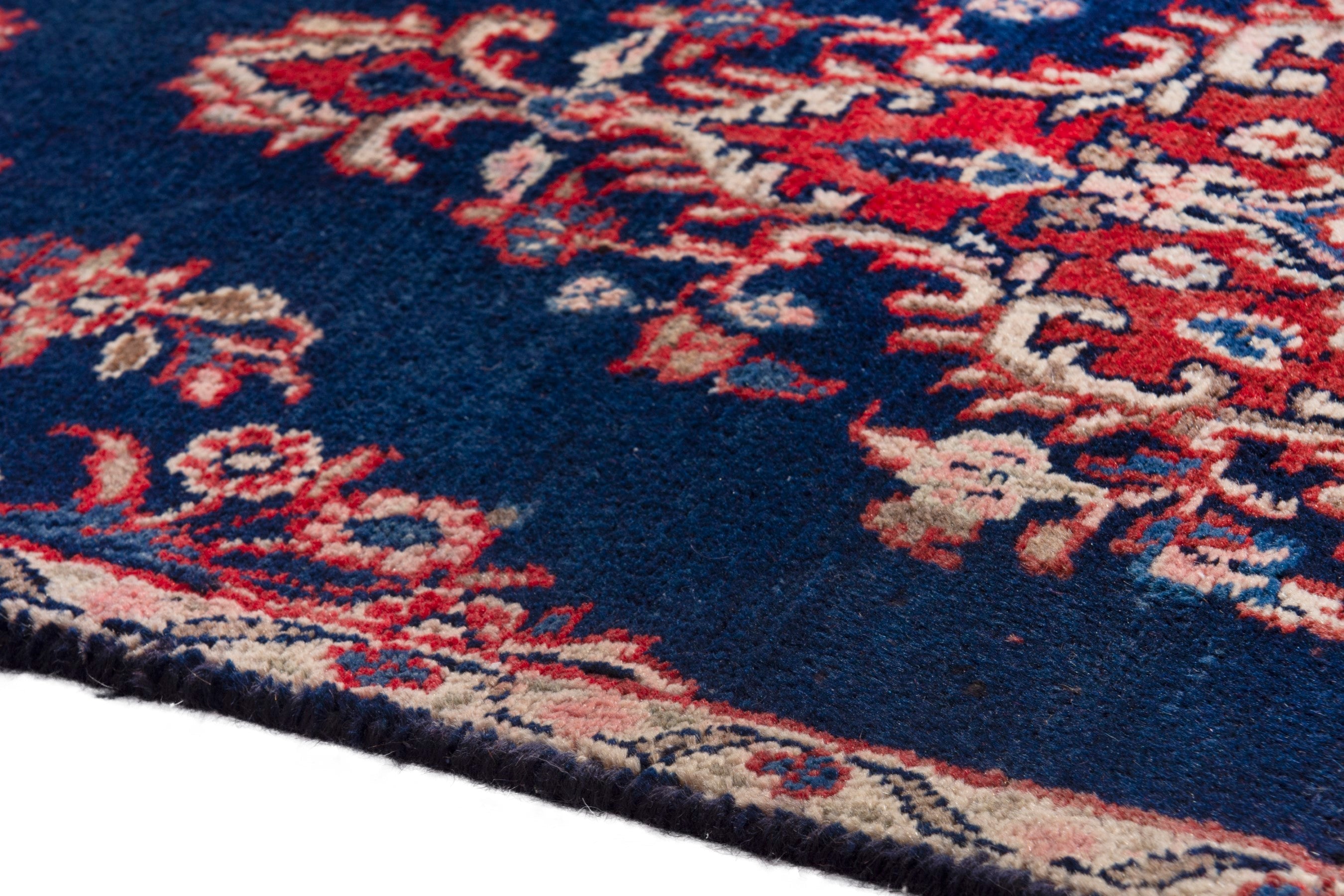 Persian Hamedan runner rug in navy and deep red, view 5 of 18