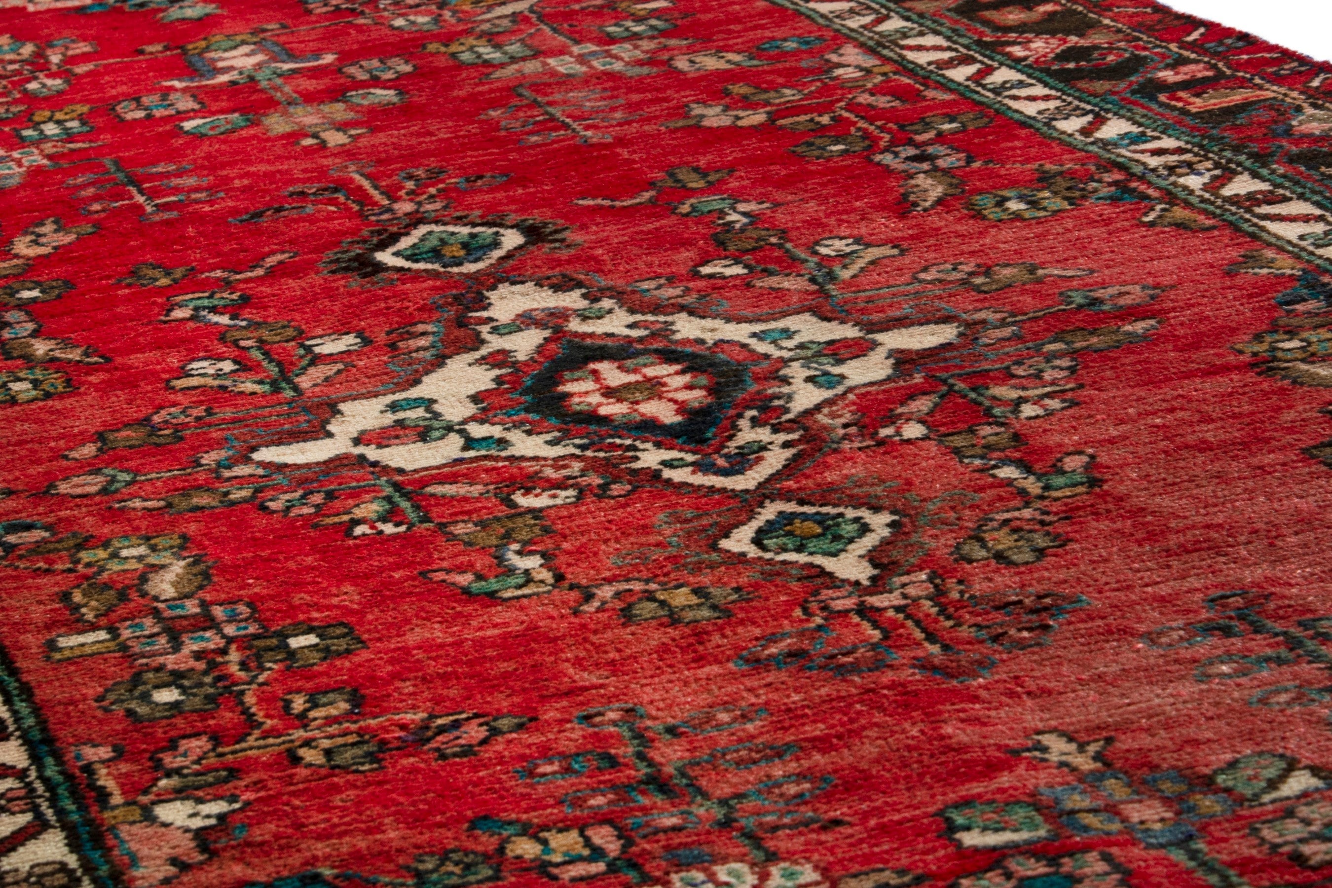 Persian Hamedan runner rug in deep red and dark brown, view 8 of 18
