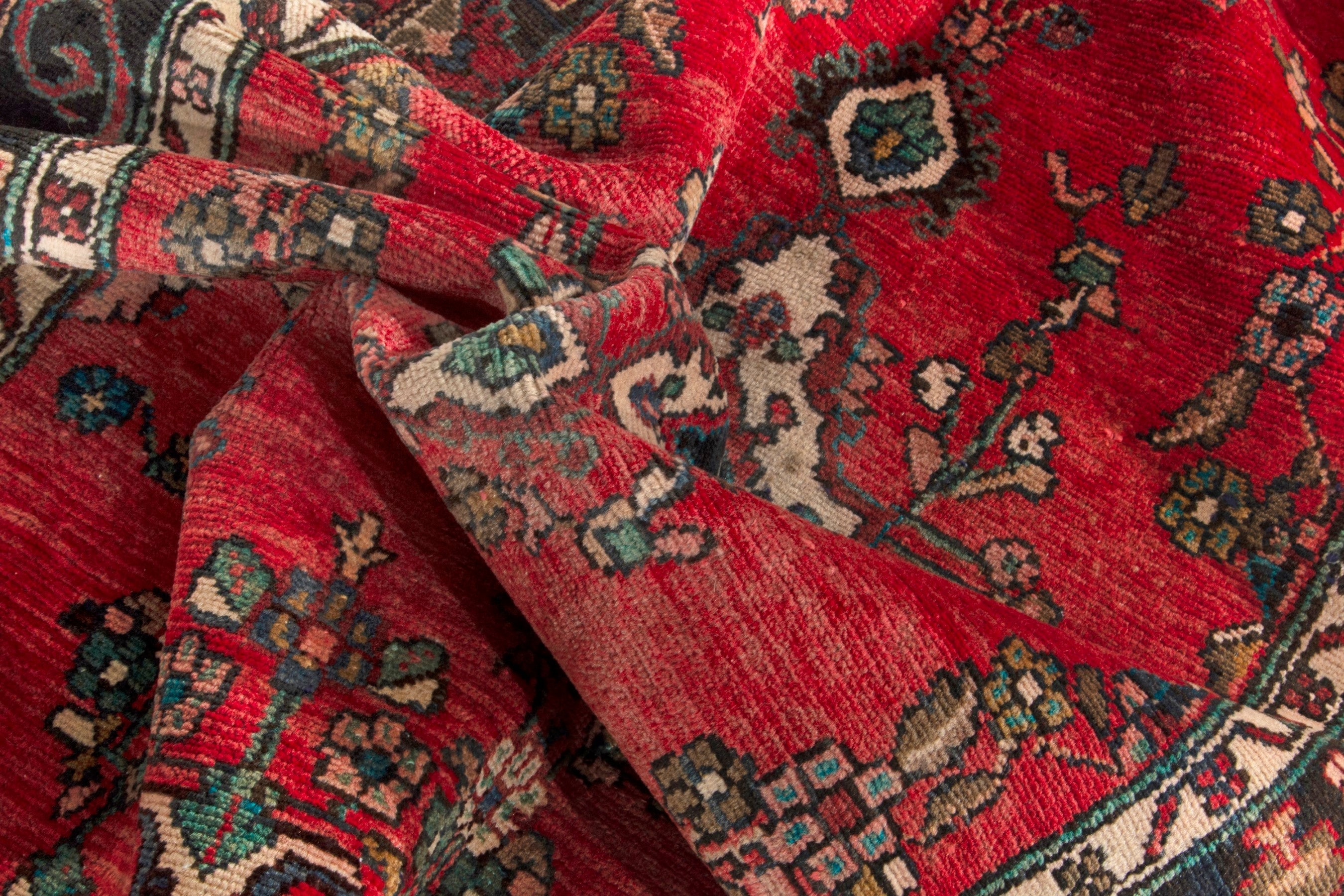 Persian Hamedan runner rug in deep red and dark brown, view 17 of 18