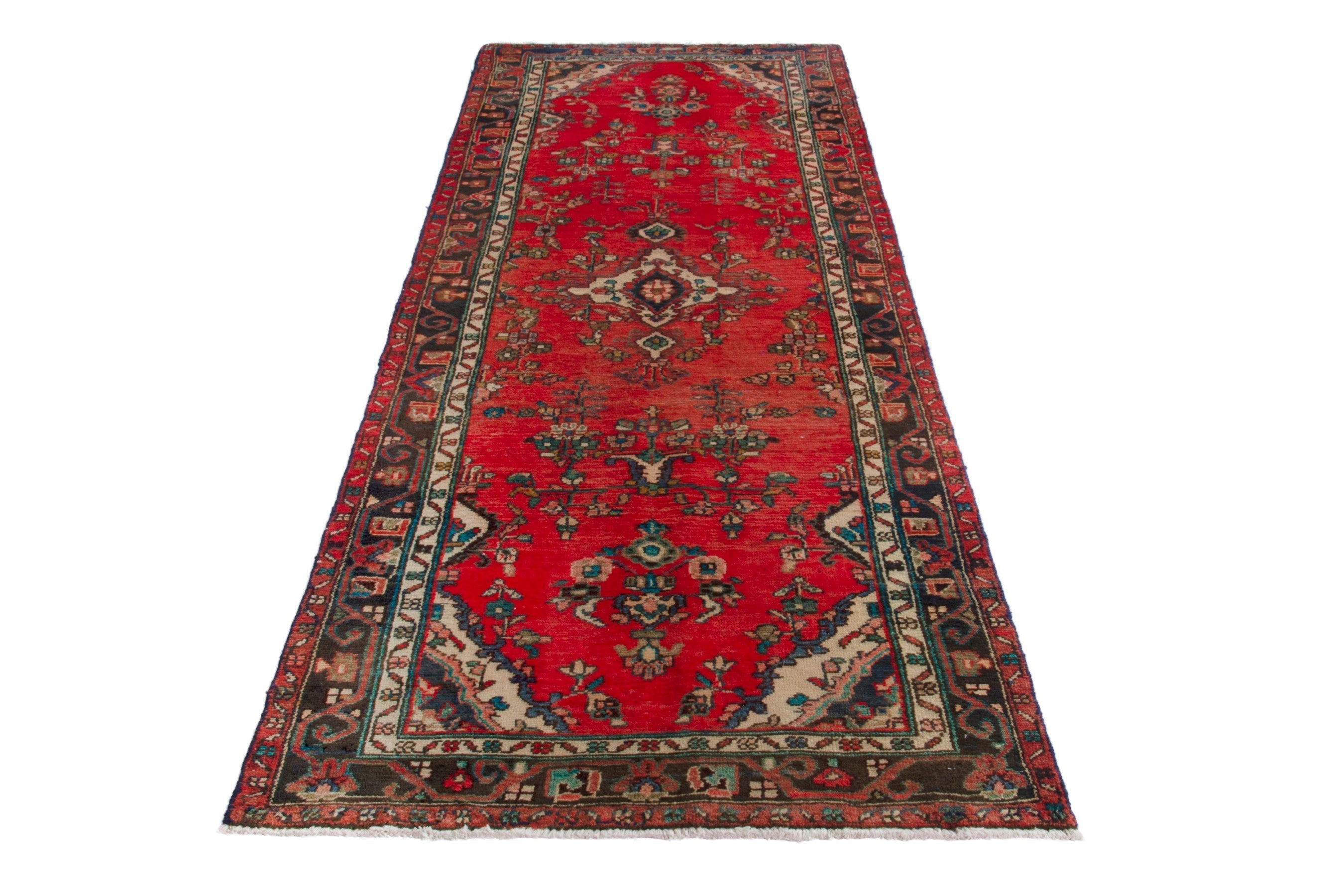 Persian Hamedan runner rug in deep red and dark brown, view 2 of 18