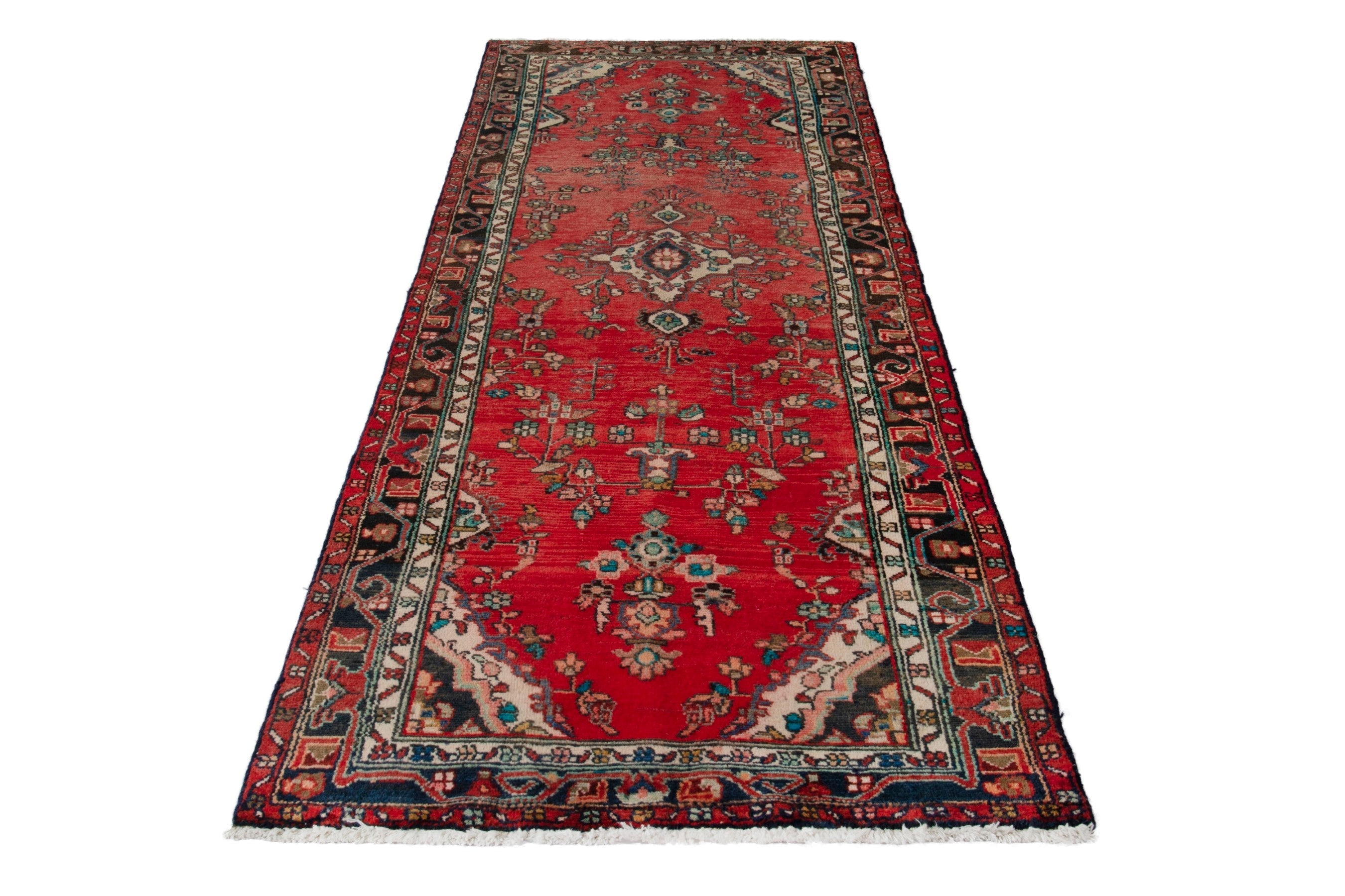 Persian Hamedan runner rug in deep red and dark brown, view 3 of 18
