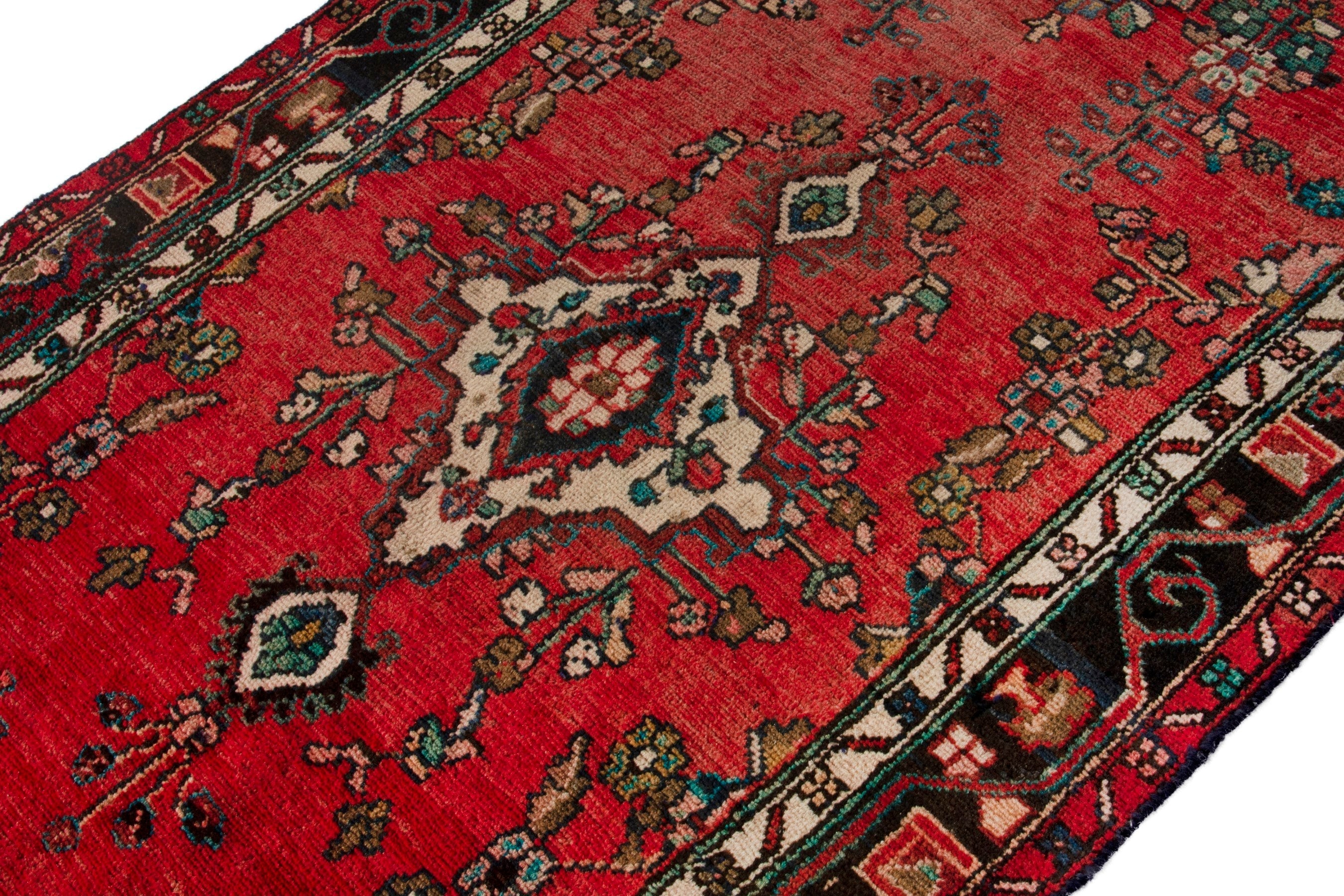 Persian Hamedan runner rug in deep red and dark brown, view 6 of 18