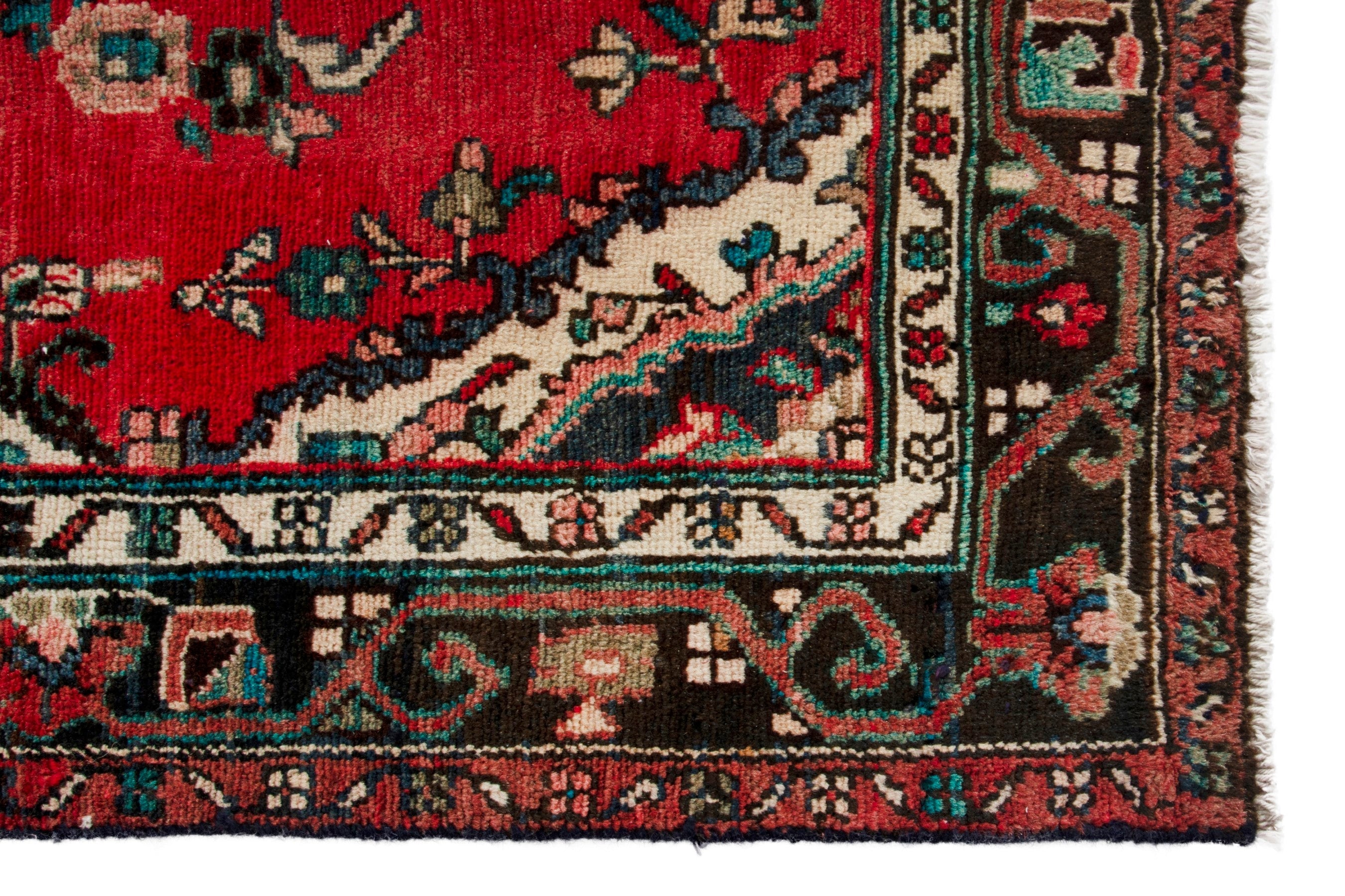 Persian Hamedan runner rug in deep red and dark brown, view 10 of 18